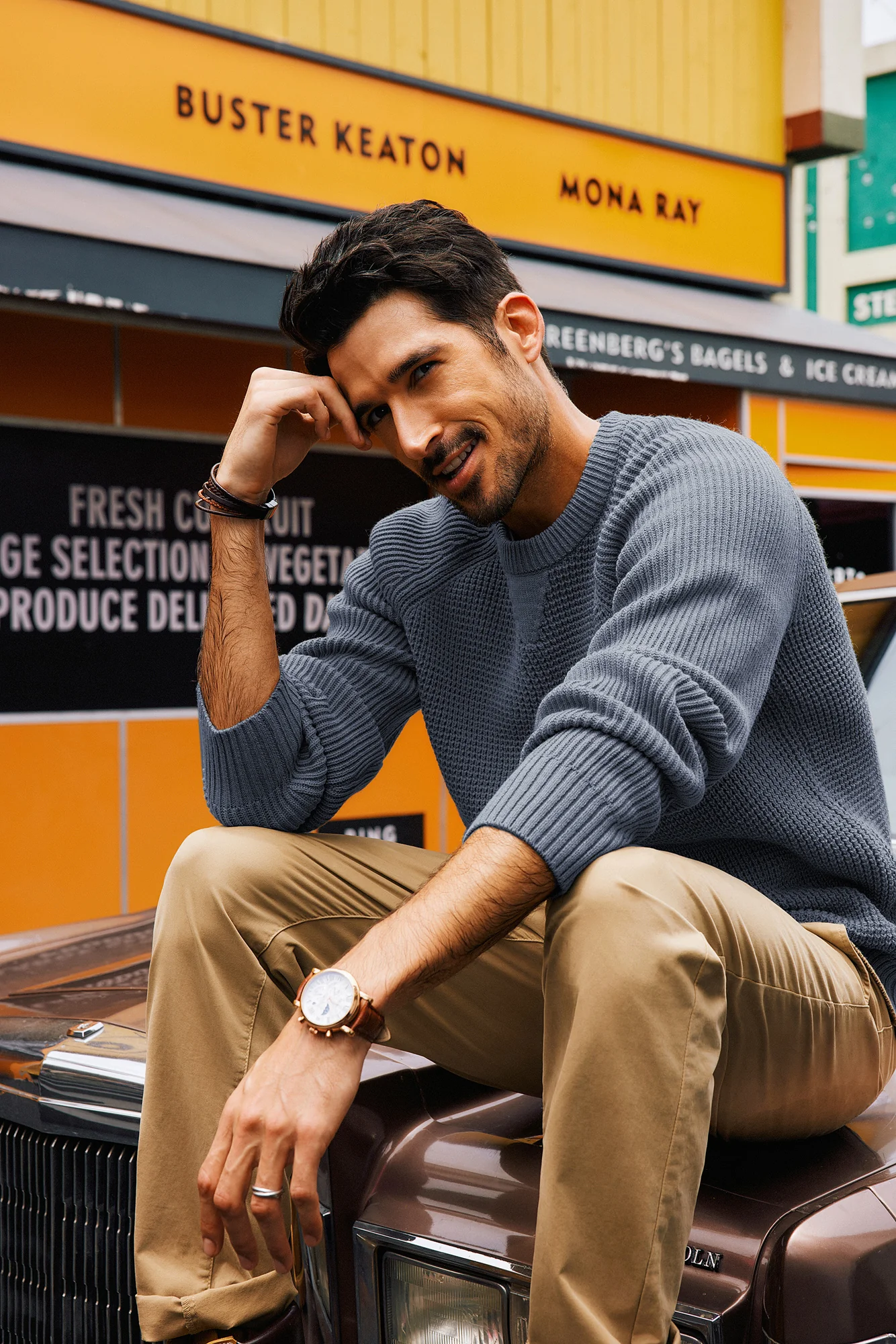 Men Waffle Textured Sweater Long Raglan Sleeve Crew Neck Ribbed Cuff Pullover - Image 32