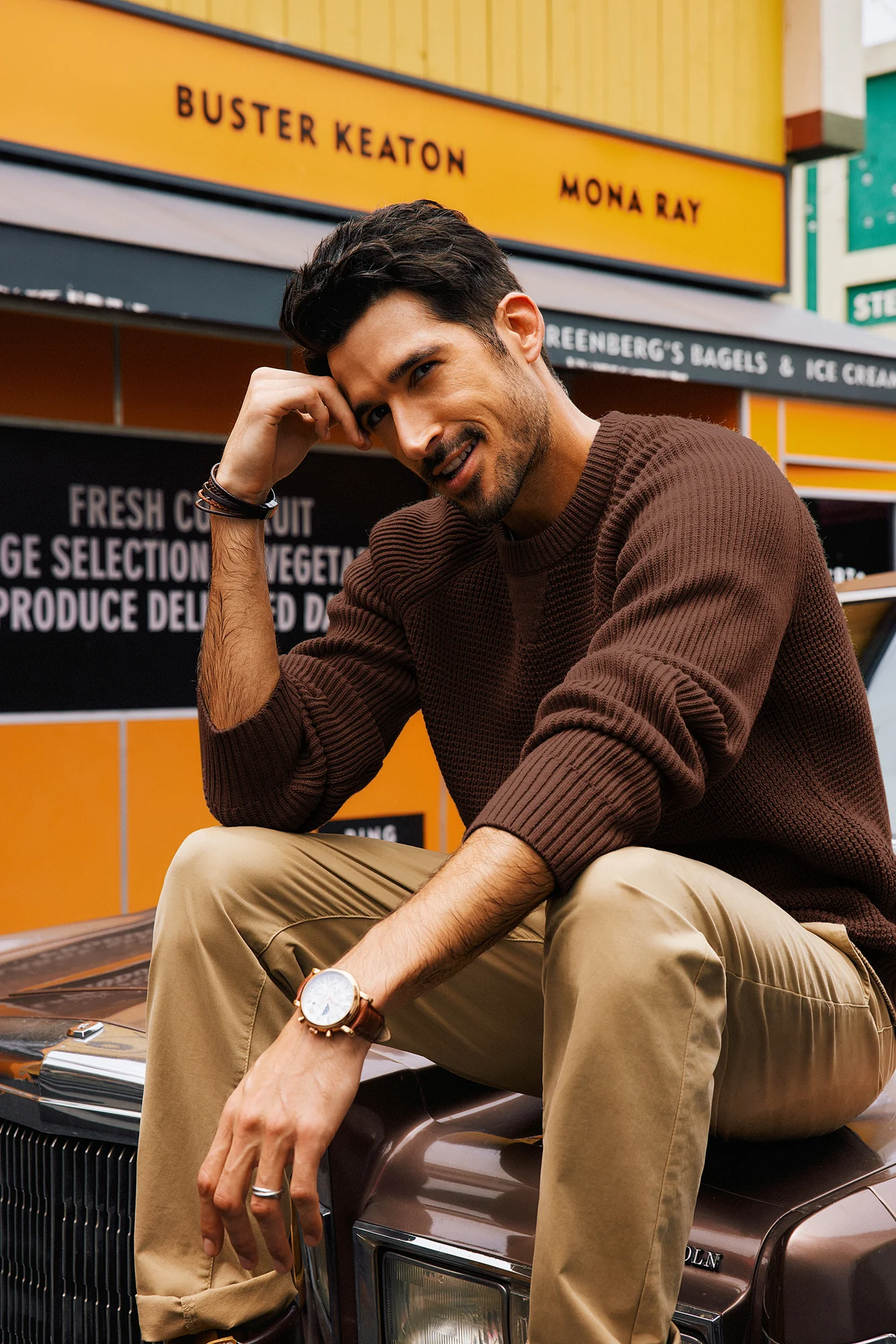 Men Waffle Textured Sweater Long Raglan Sleeve Crew Neck Ribbed Cuff Pullover - Image 41