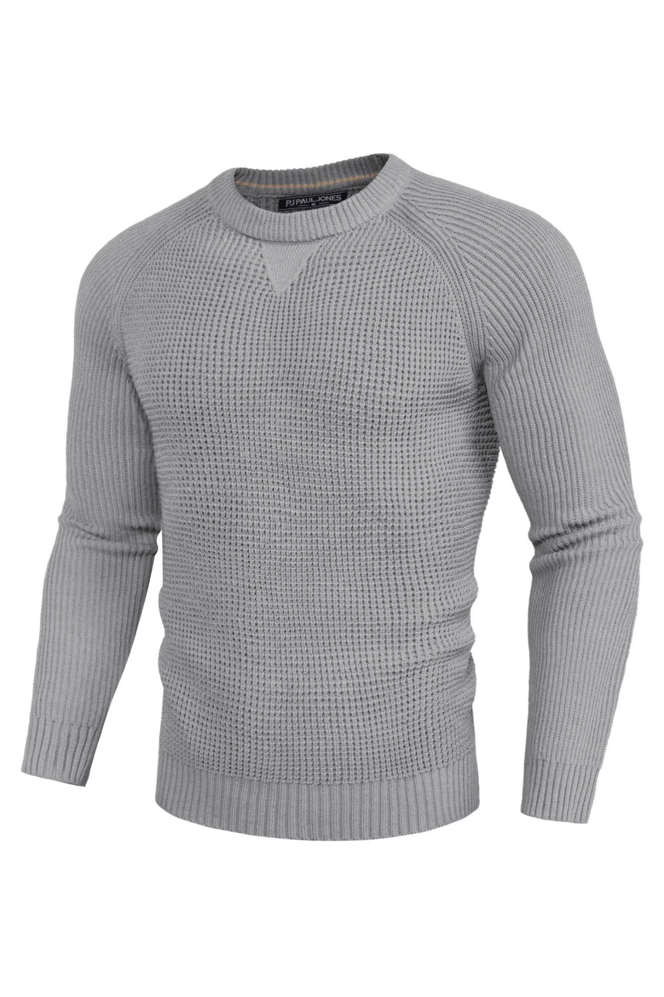 Men Waffle Textured Sweater Long Raglan Sleeve Crew Neck Ribbed Cuff Pullover - Image 9