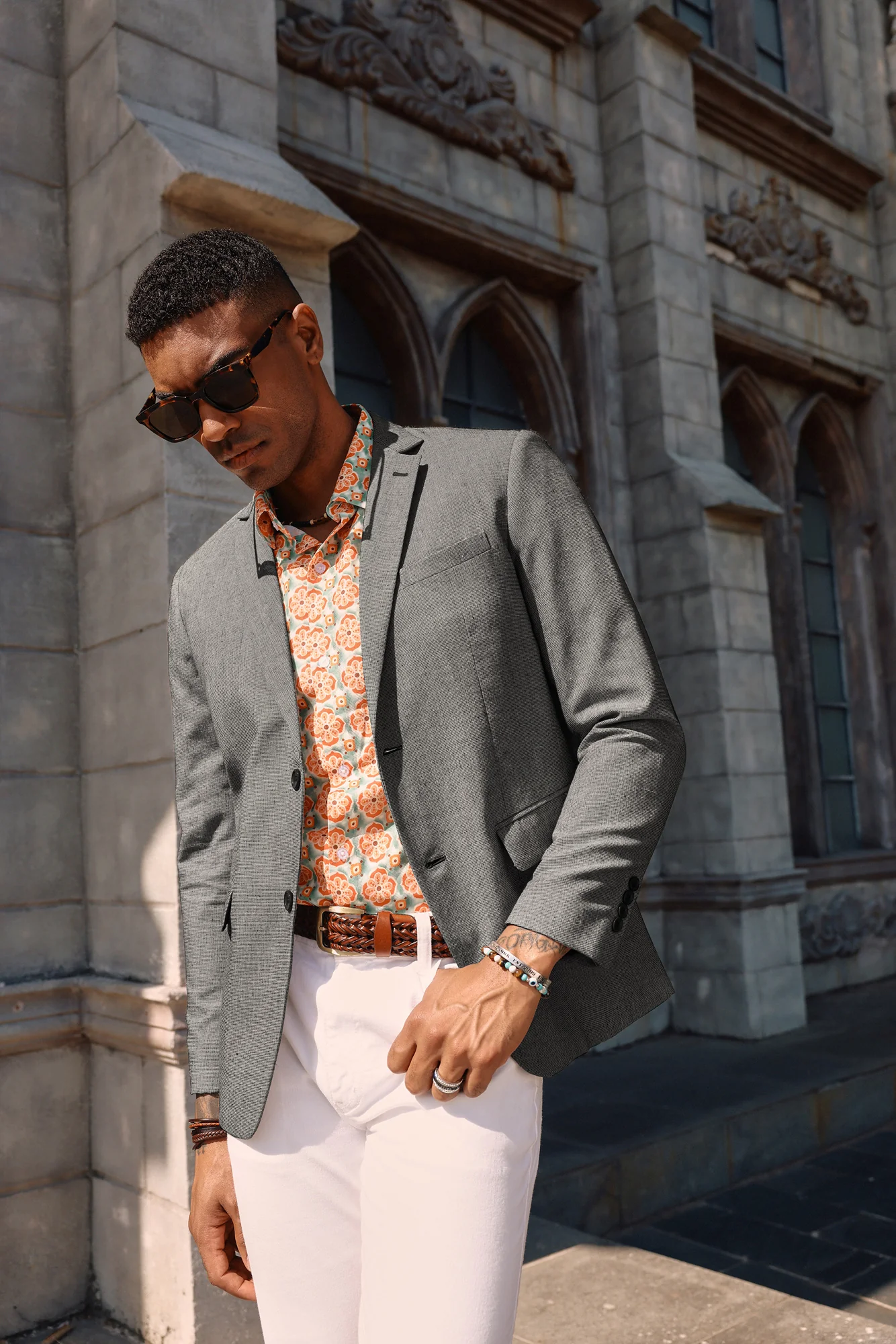 Mens Blazer Casual Two Button Cotton-Linen Sport Coat Lightweight Plaid Suit Jackets - Image 3