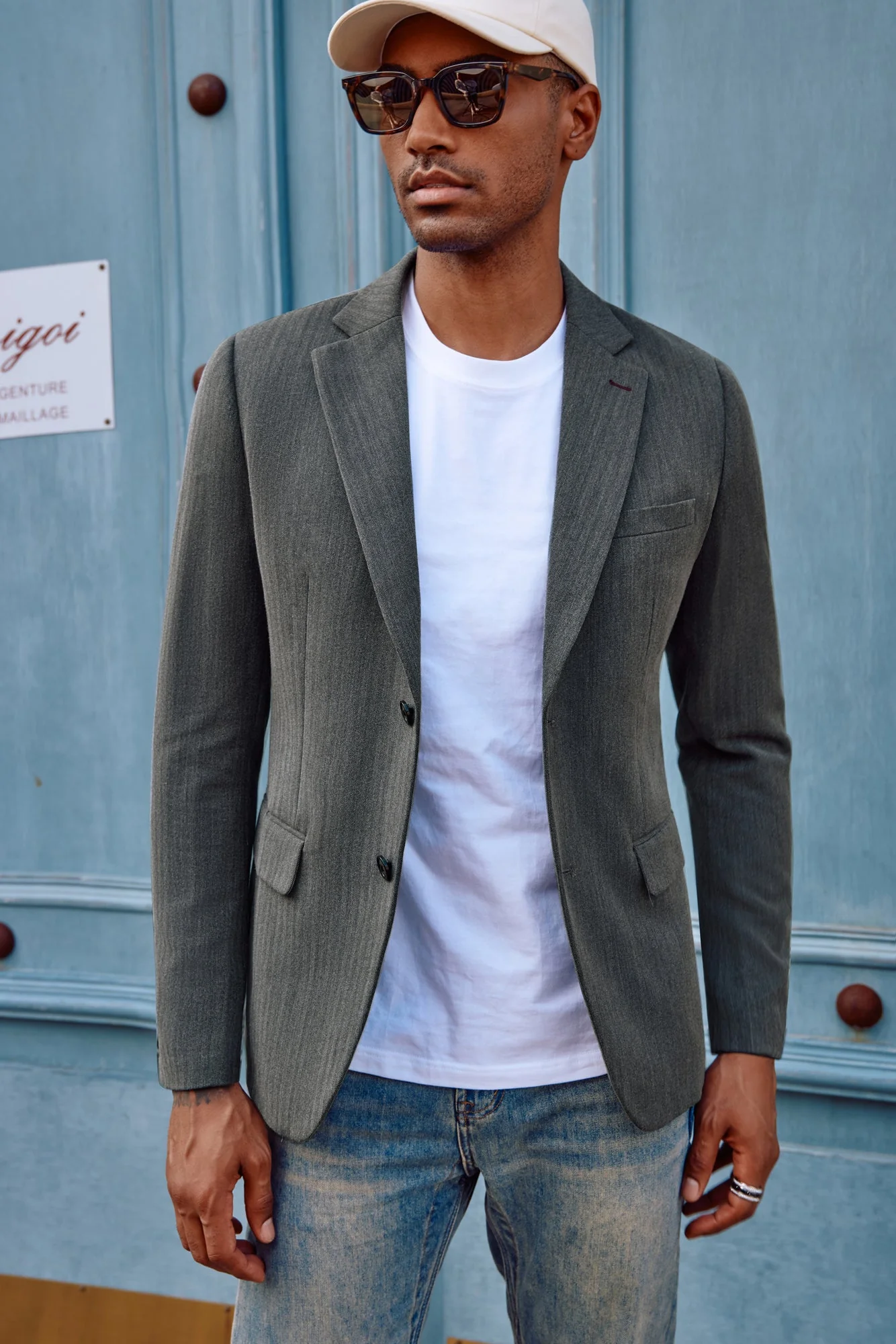 Mens Blazer Jacket Casual Herringbone Suit Jacket 2 Buttons Sports Coats for Wedding - Image 17
