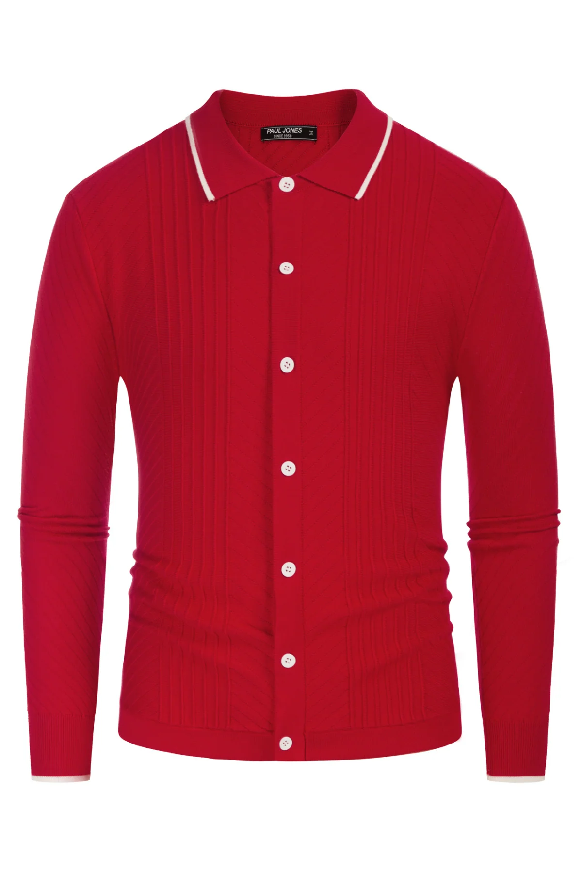 Mens Button Down Long Sleeve Cardigan Sweaters Cable Knit Polo Collar Knitwear Shirt - Image 13
