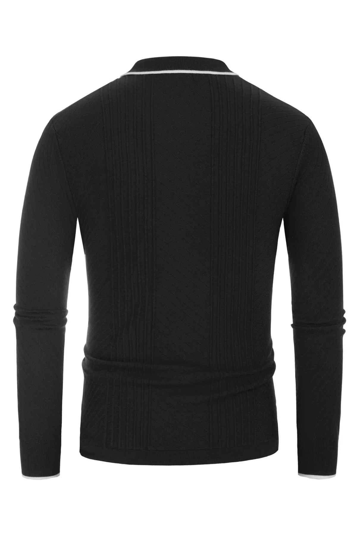 Mens Button Down Long Sleeve Cardigan Sweaters Cable Knit Polo Collar Knitwear Shirt - Image 4