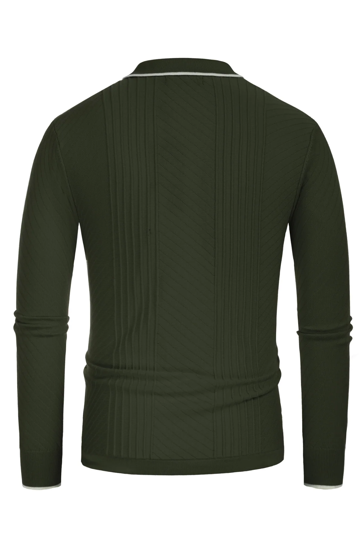 Mens Button Down Long Sleeve Cardigan Sweaters Cable Knit Polo Collar Knitwear Shirt - Image 9