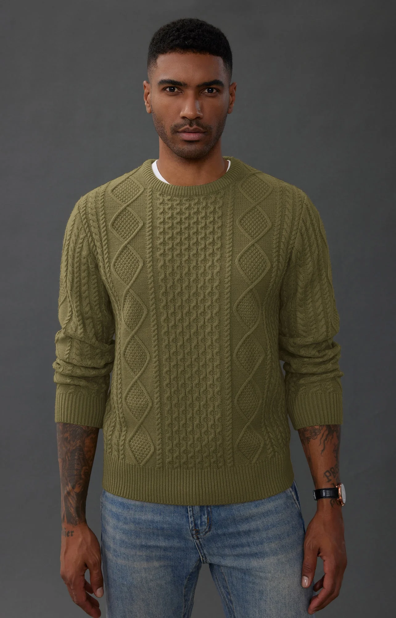 Men's Cable Knit Pullover Long Sleeve Ribbed Knit Pullover Regular Fit Crew Neck Jumper Sweater - Image 7