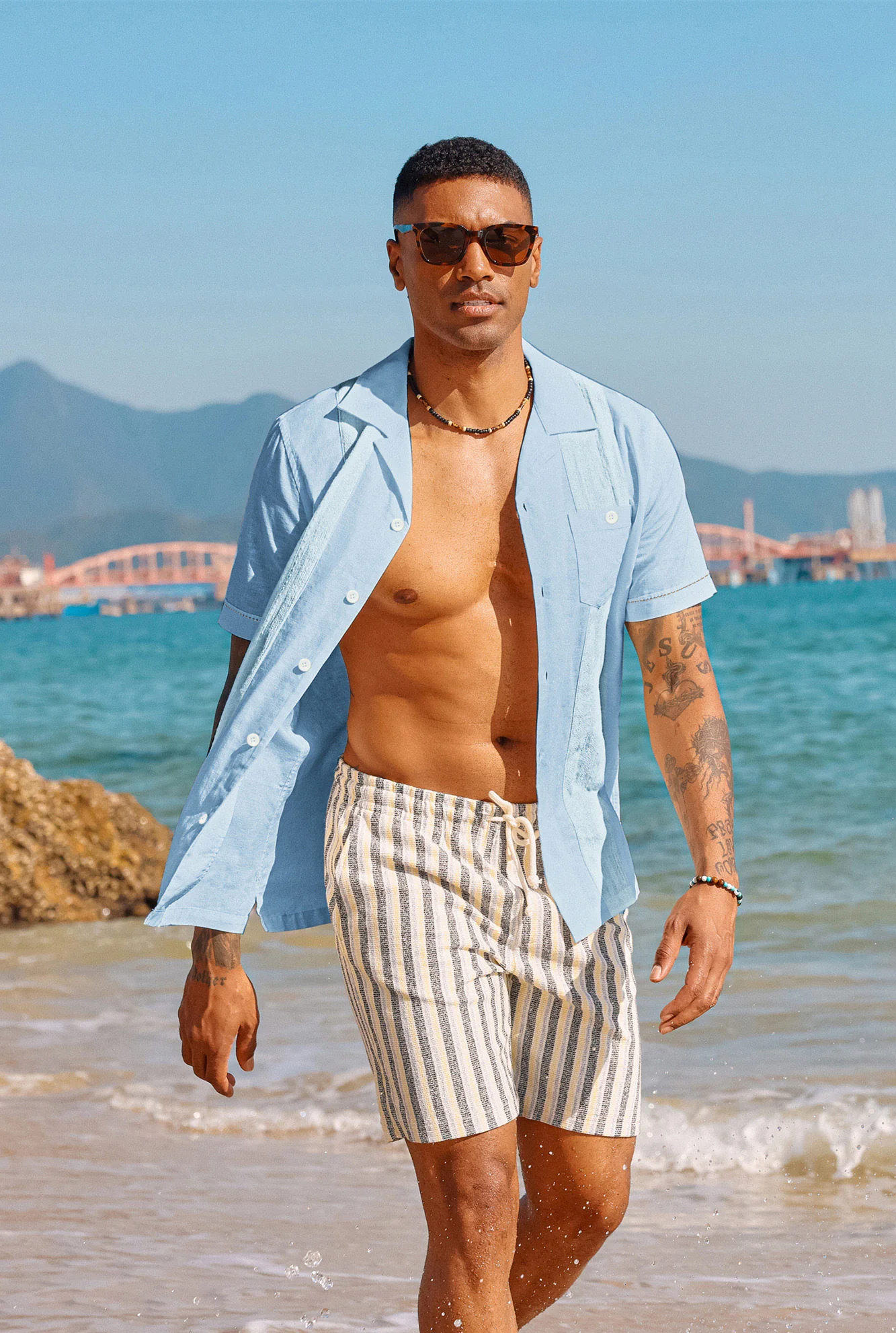 Men's Casual Button Down Linen Shirt Cuban Guayabera Shirts - Image 14