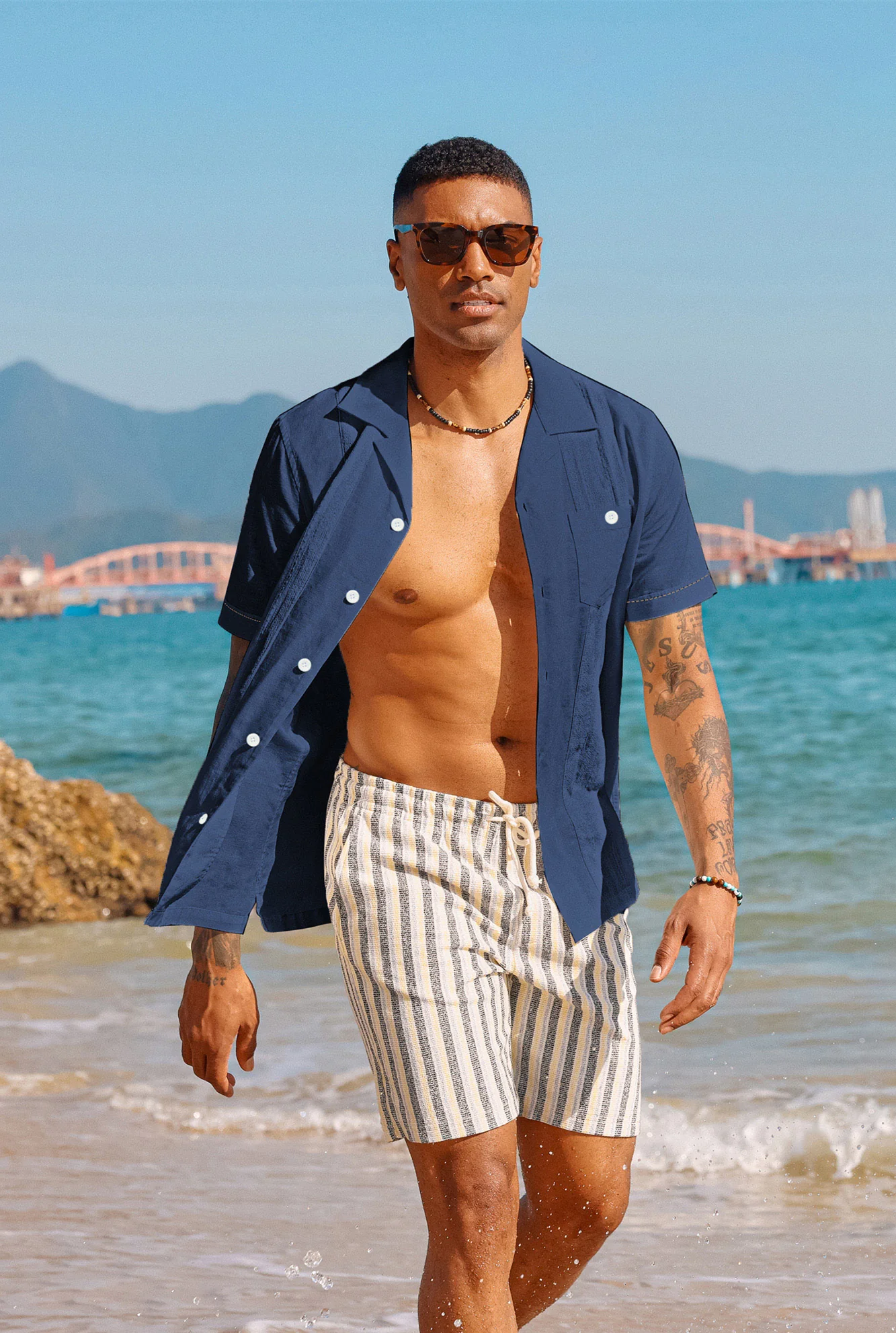 Men's Casual Button Down Linen Shirt Cuban Guayabera Shirts - Image 19