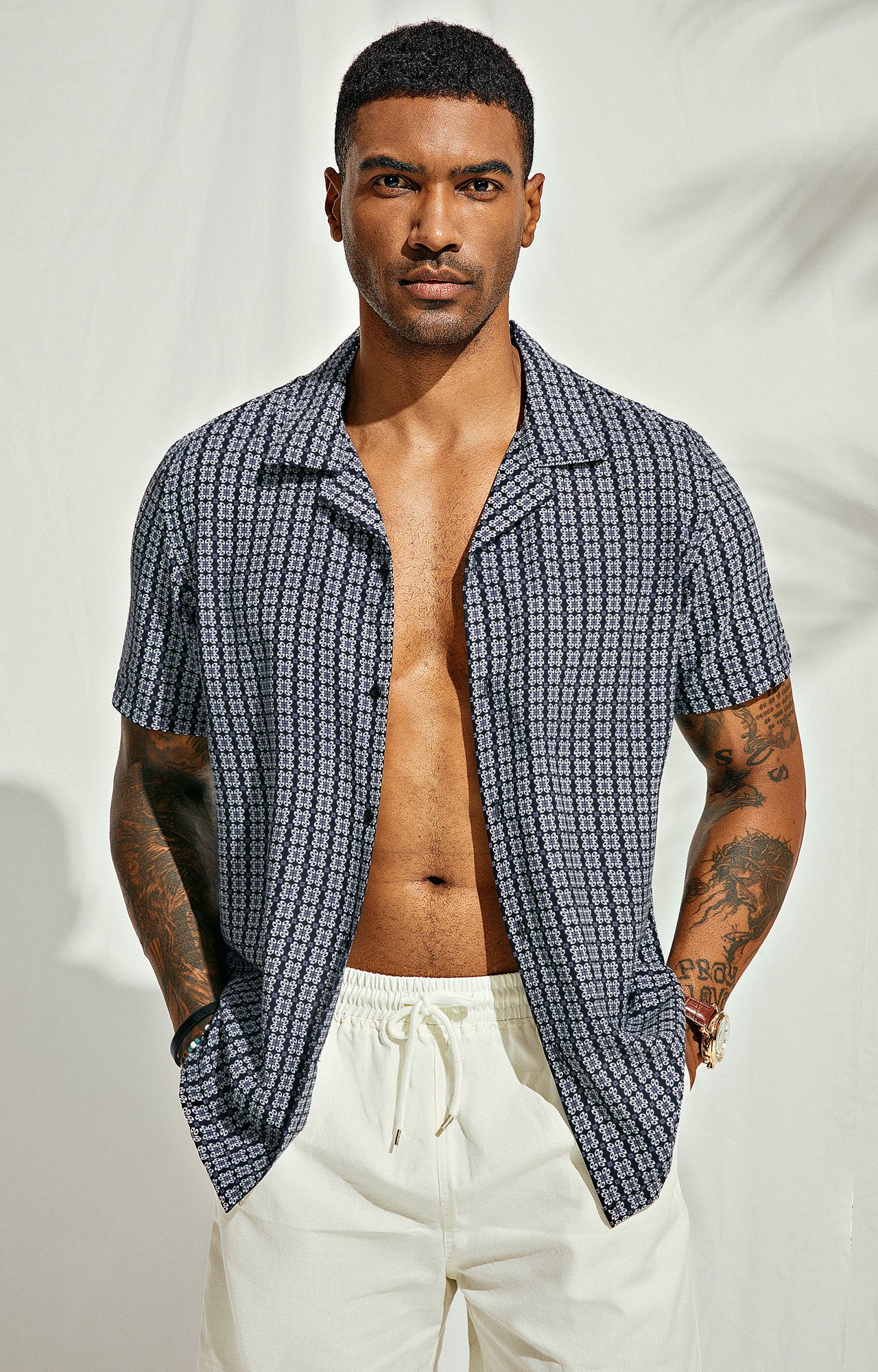 Mens Casual Button Down Shirts Floral Pattern Short Sleeve Cuban Hawaiian Shirts - Image 14