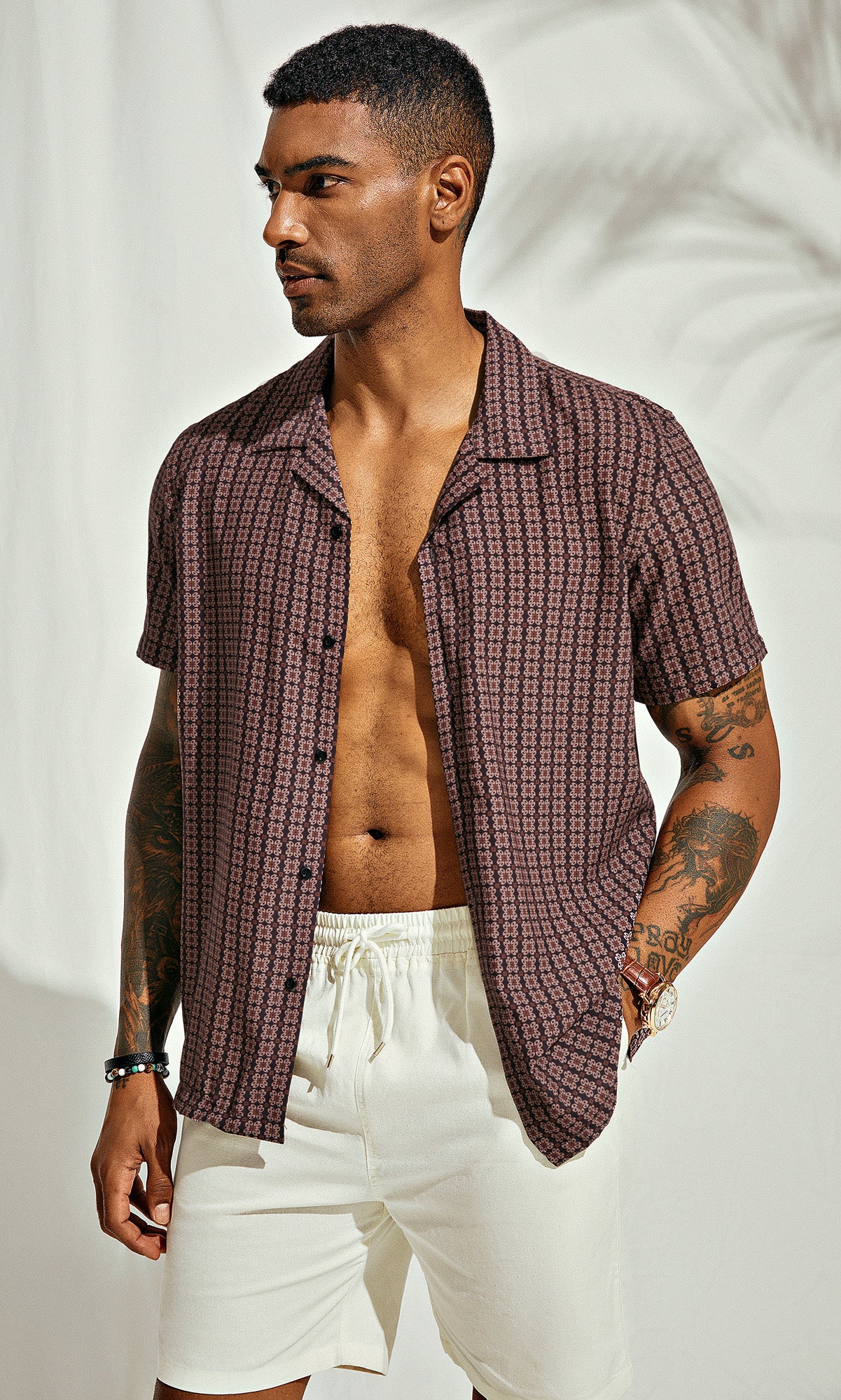 Mens Casual Button Down Shirts Floral Pattern Short Sleeve Cuban Hawaiian Shirts - Image 4