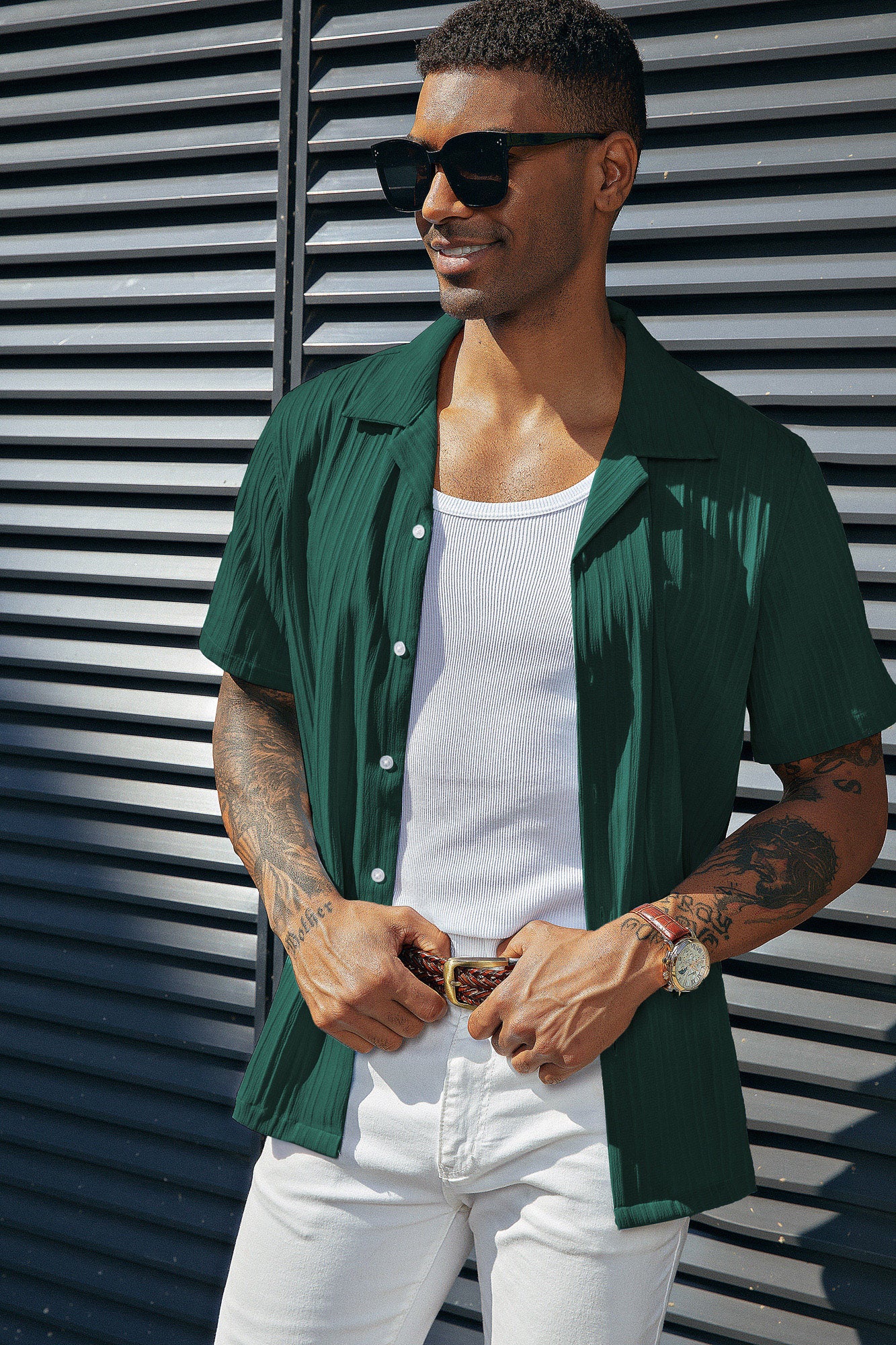 Men's Casual Button Down Shirts Short Sleeve Summer Shirts Wrinkle-Free Shirts Textured Beach Shirts - Image 100