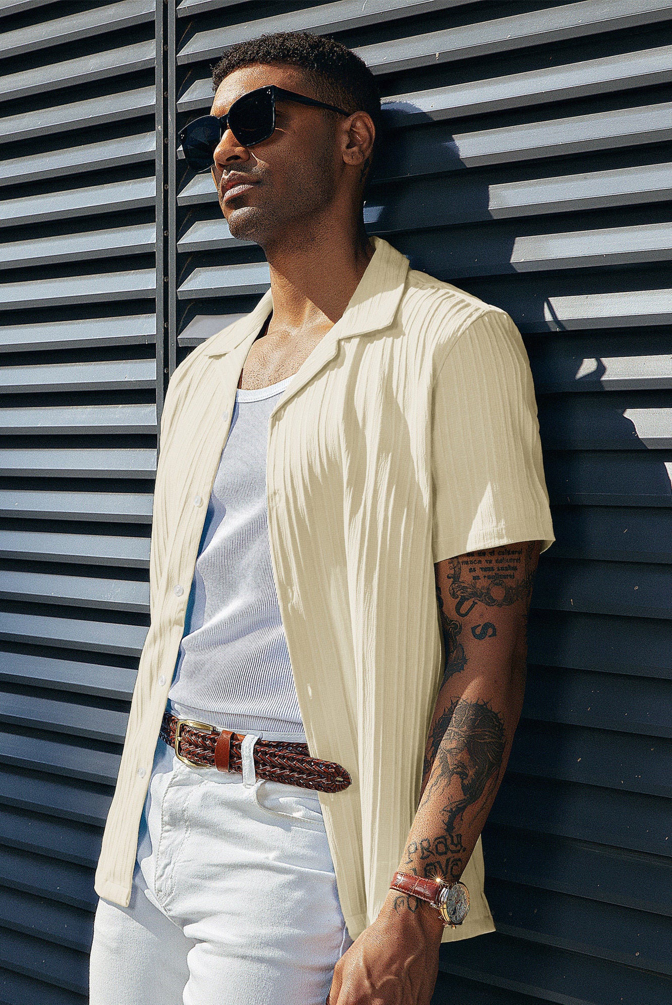 Men's Casual Button Down Shirts Short Sleeve Summer Shirts Wrinkle-Free Shirts Textured Beach Shirts - Image 32