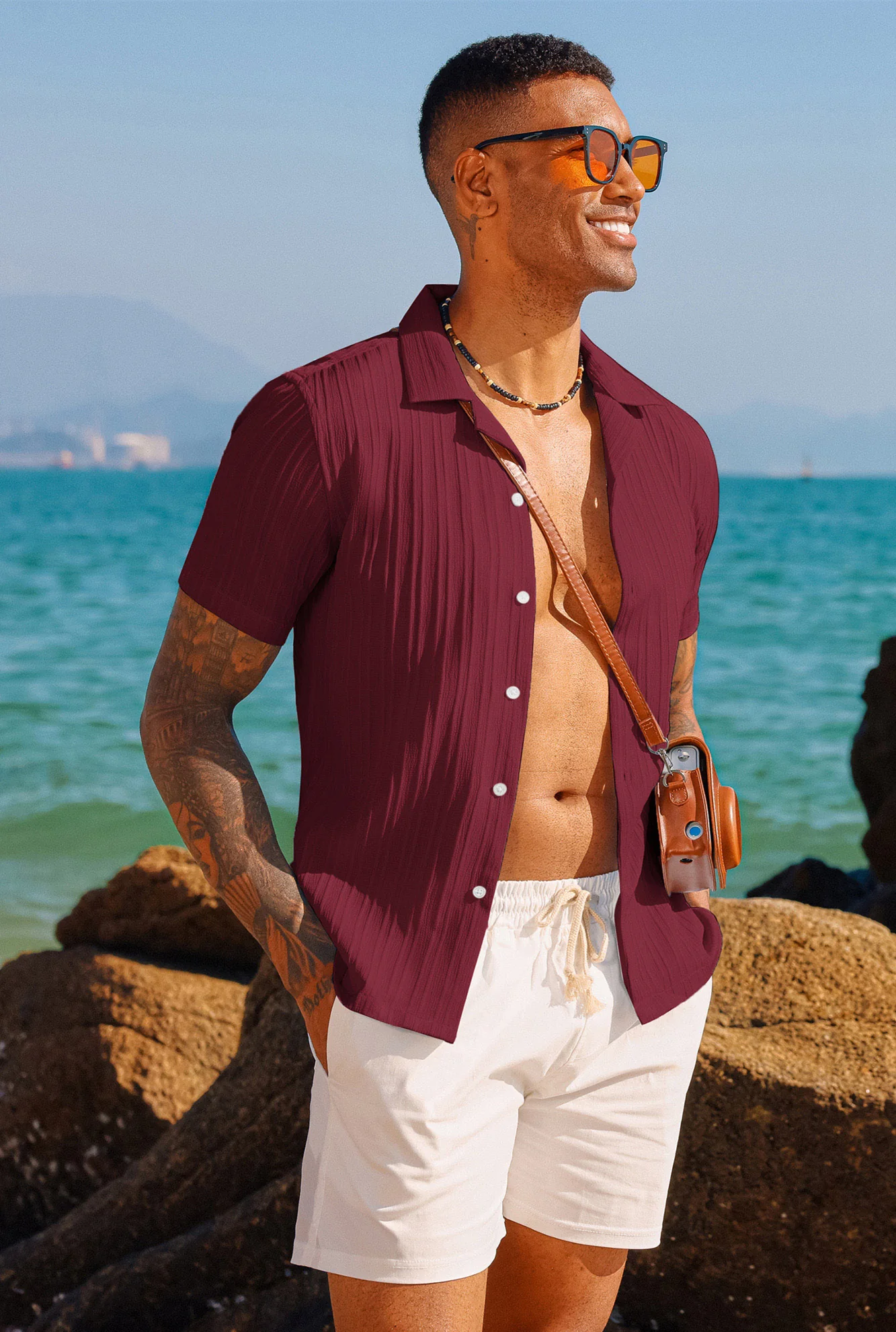 Men's Casual Button Down Shirts Short Sleeve Summer Shirts Wrinkle-Free Shirts Textured Beach Shirts - Image 80