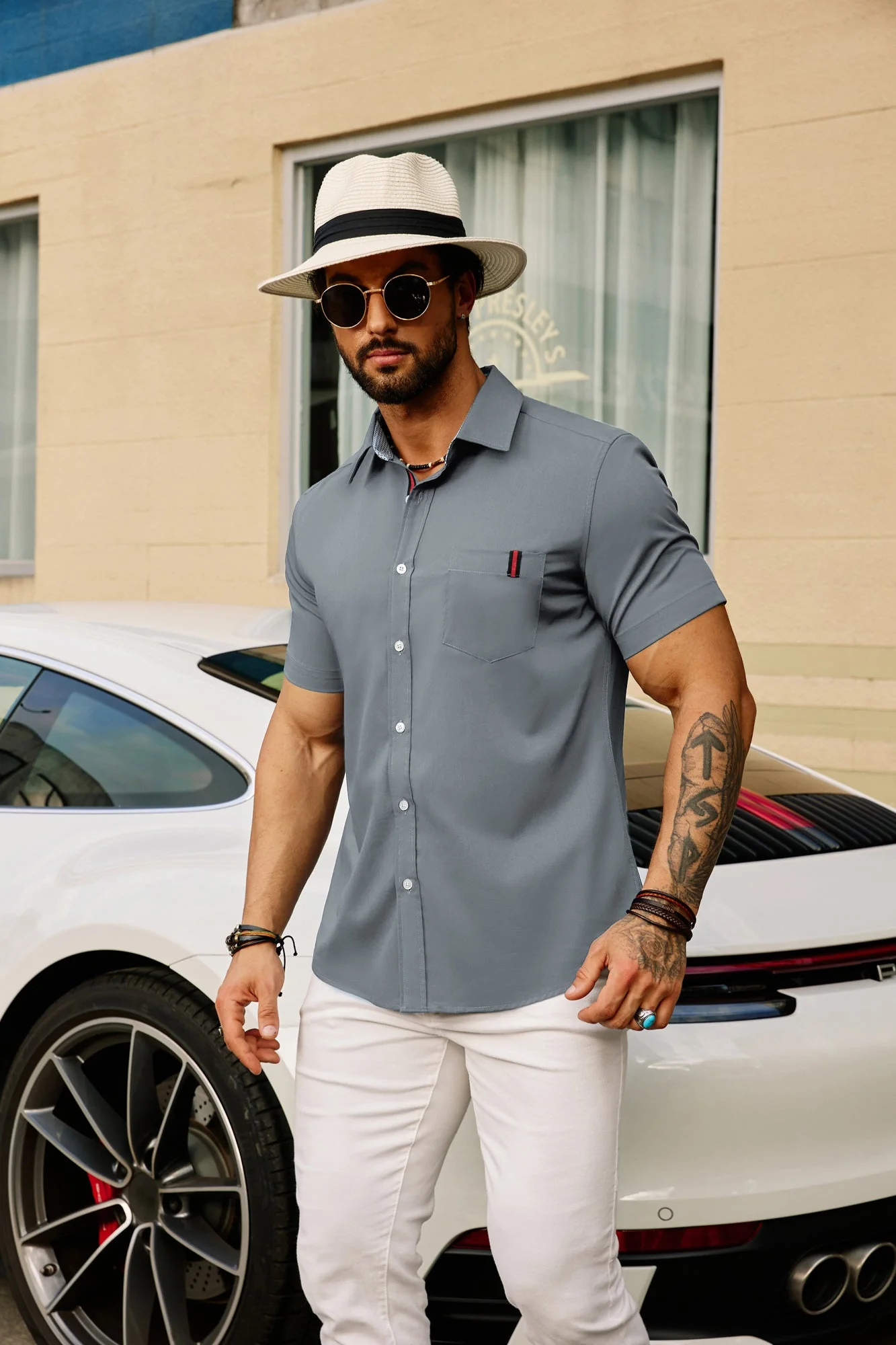 Men's Casual Dress Shirts Wrinkle-Free Short Sleeve Business Button Down Bamboo Oxford Shirt - Image 20