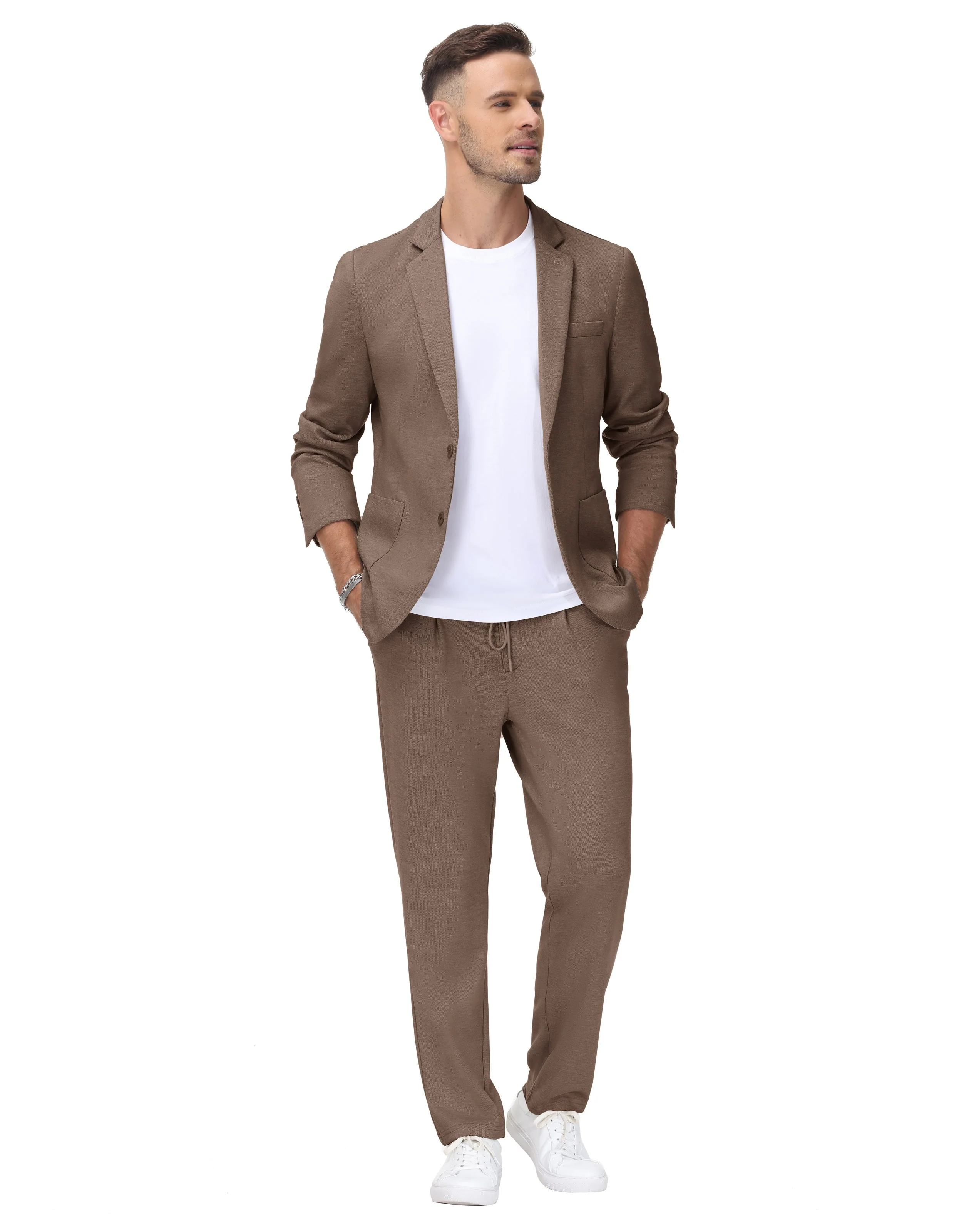 Mens Casual Knit Blazer Two Button Unlined Stretch Sport Coat Suit - Image 36