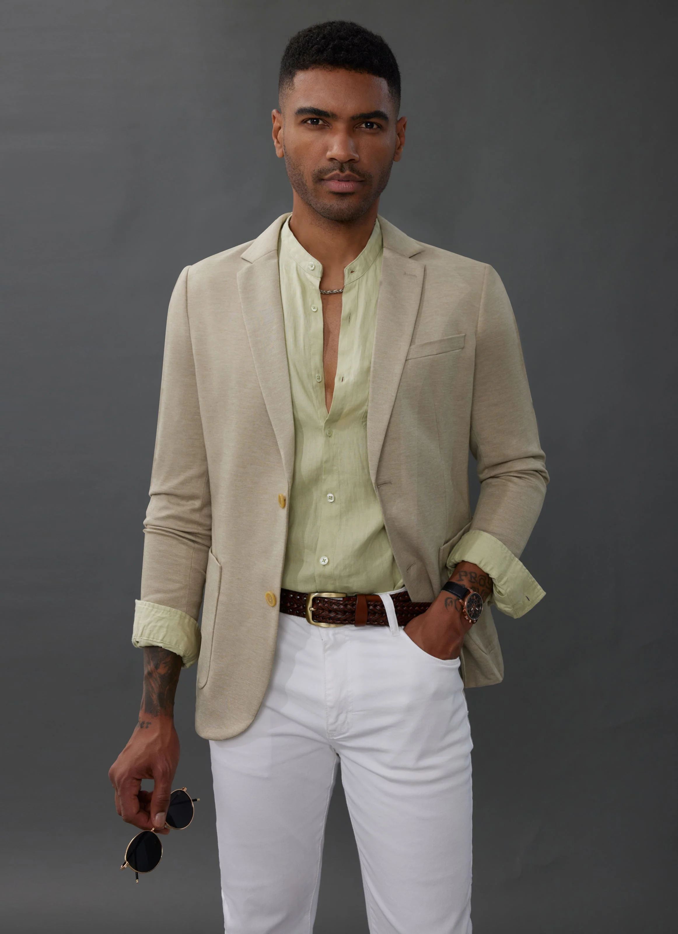 Mens Casual Knit Blazer Two Button Unlined Stretch Sport Coat Suit - Image 6