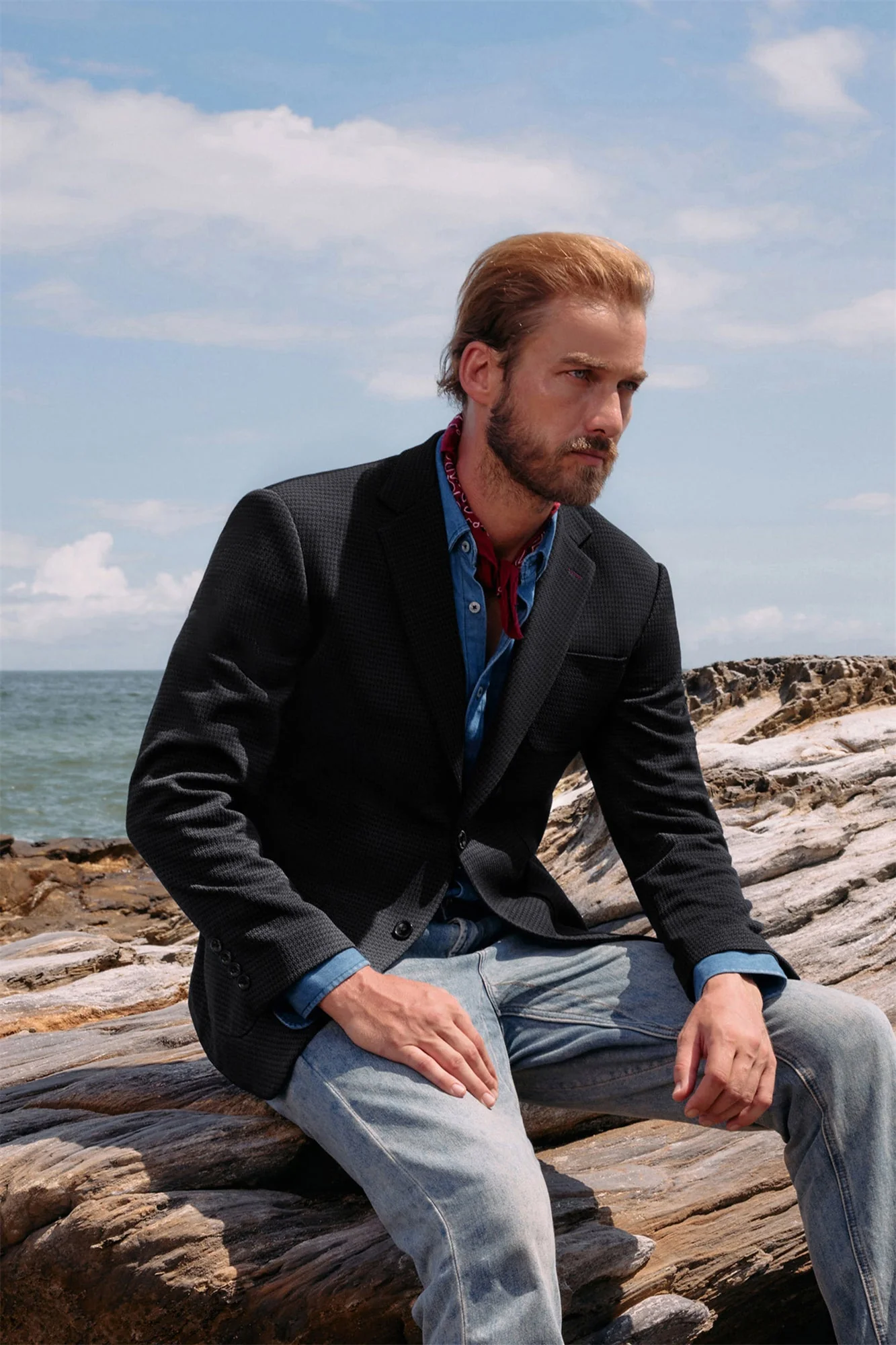 Mens Casual Knit Blazers Two Buttons Lightweight Business Blazer Coat - Image 2