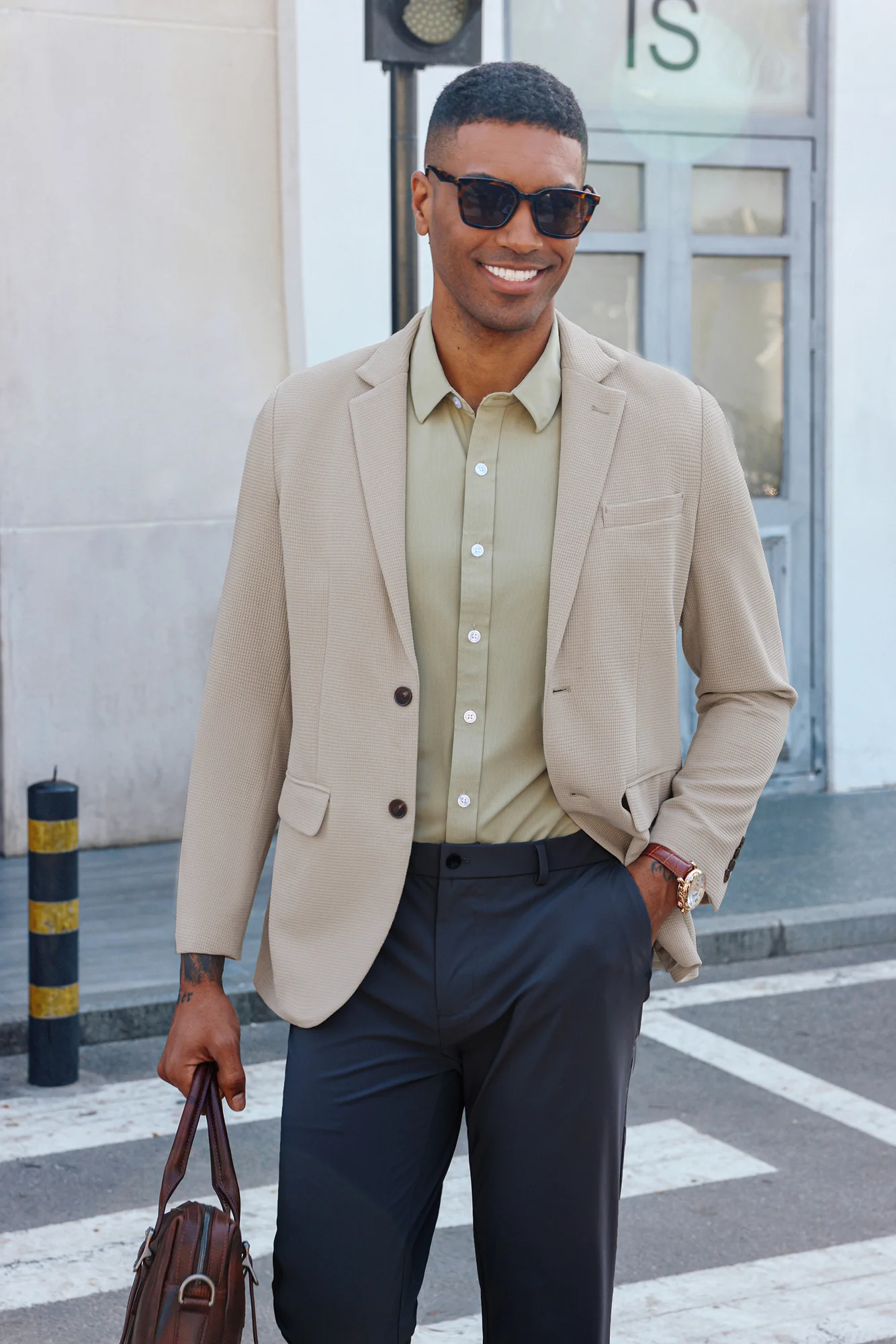 Mens Casual Knit Blazers Two Buttons Lightweight Business Sport Coat - Image 15