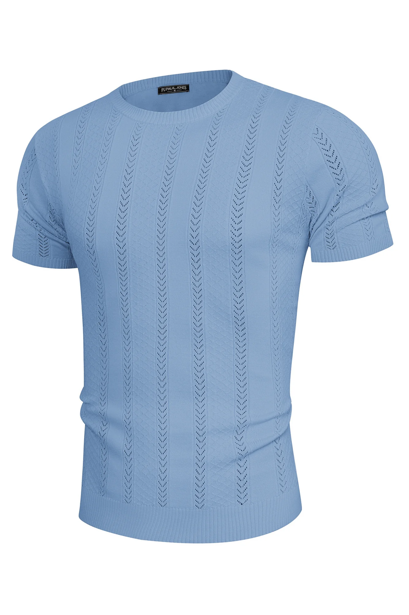 Men's Casual Knit Short Sleeve Crewneck Hollow Out Knitted Pullover T-Shirts - Image 30