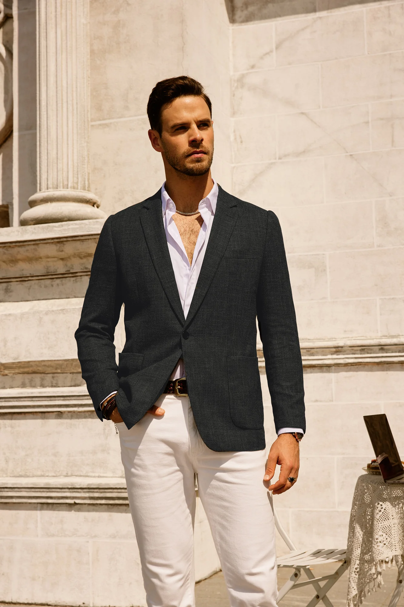 Mens Casual Suit One Button Blazer Jackets Linen Sport Coat with 5 Real Pockets - Image 16