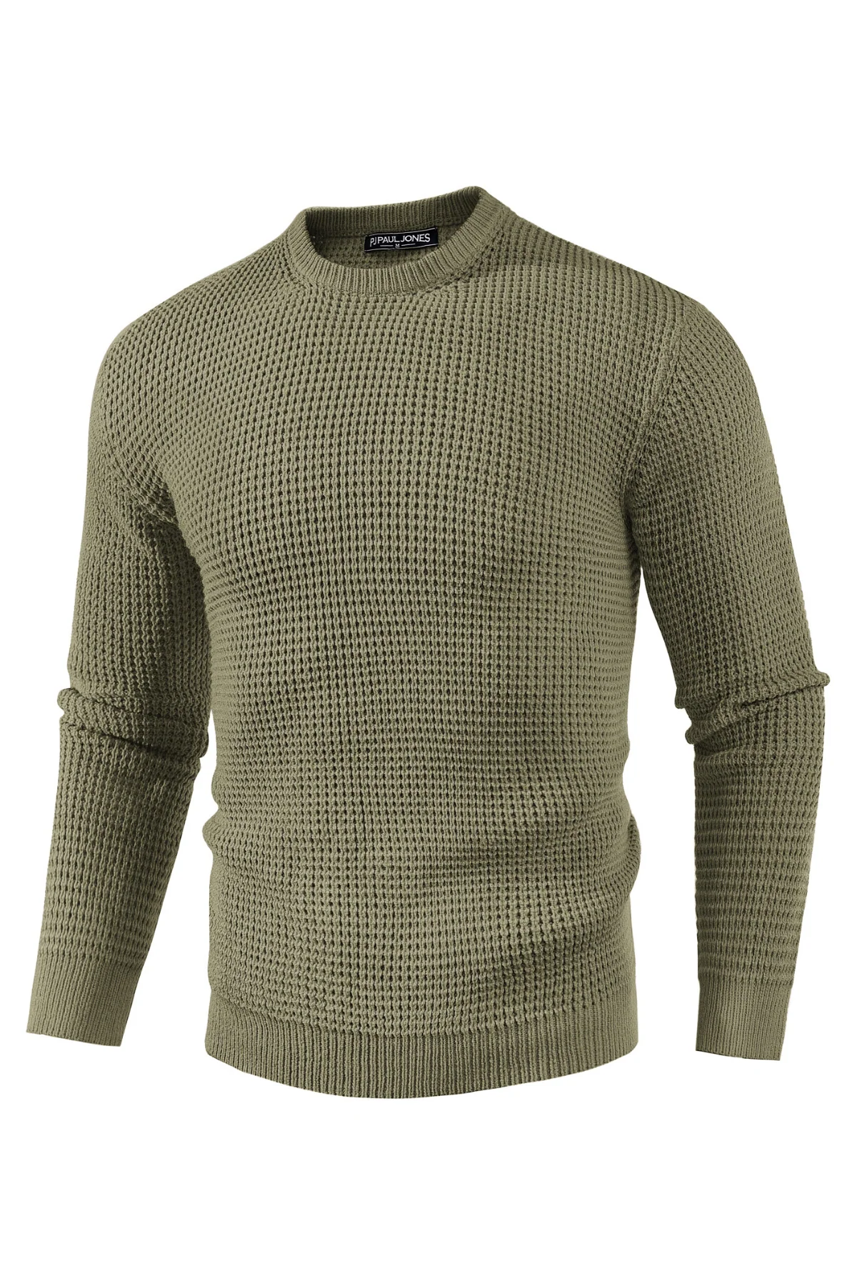 Mens Crewneck Pullover Sweater Waffle Textured Long Sleeve Knitted Sweater - Image 10