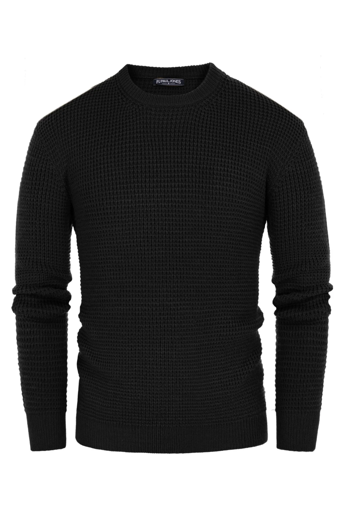 Mens Crewneck Pullover Sweater Waffle Textured Long Sleeve Knitted Sweater - Image 3