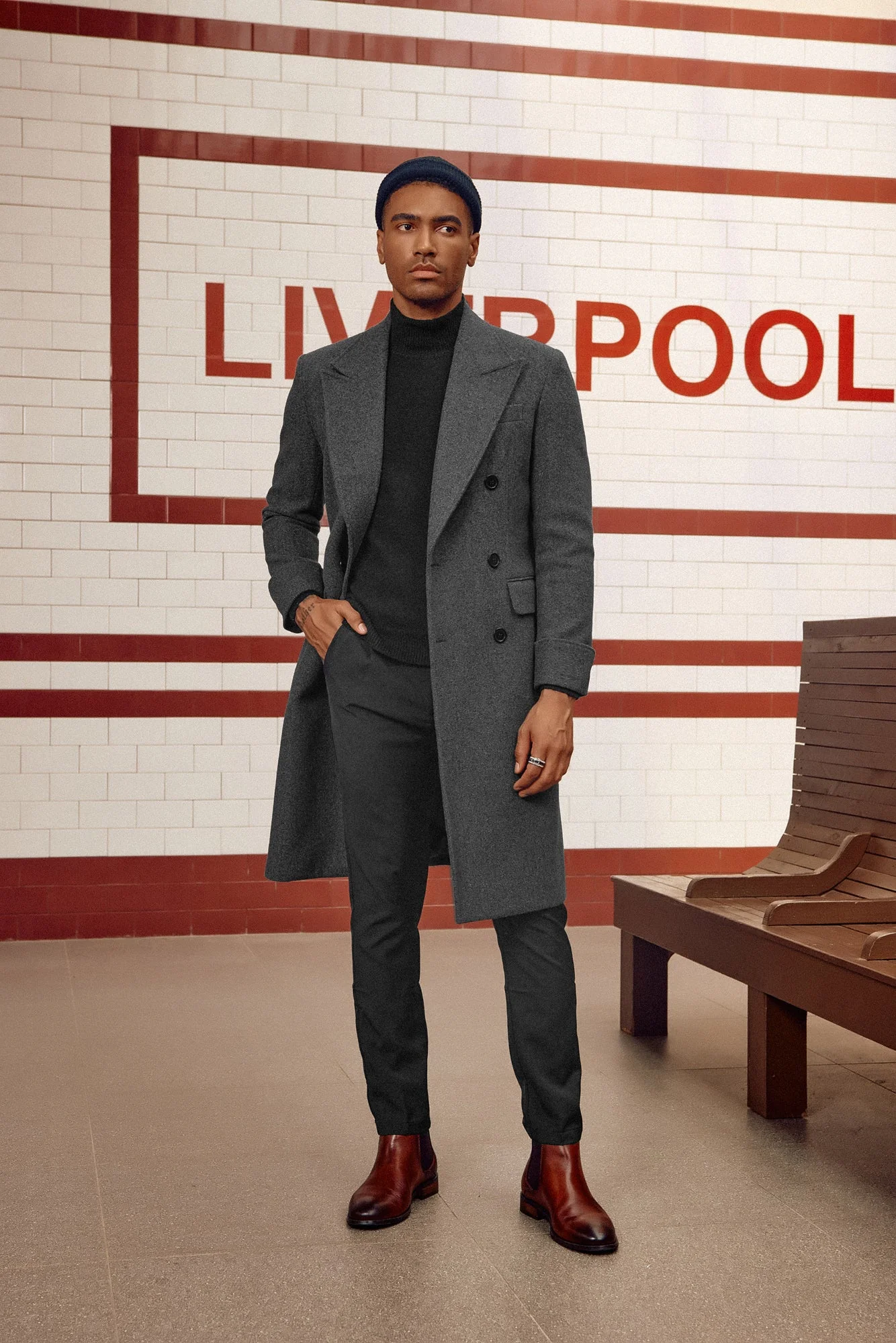 Men's Double Breasted Unisex Peacoat Wool Blend Long Trench Coats - Image 11