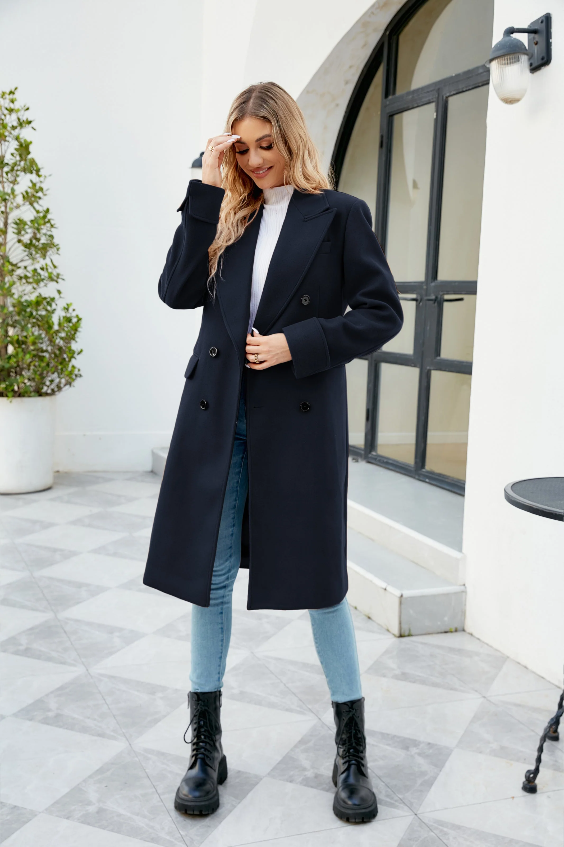 Men's Double Breasted Unisex Peacoat Wool Blend Long Trench Coats - Image 16