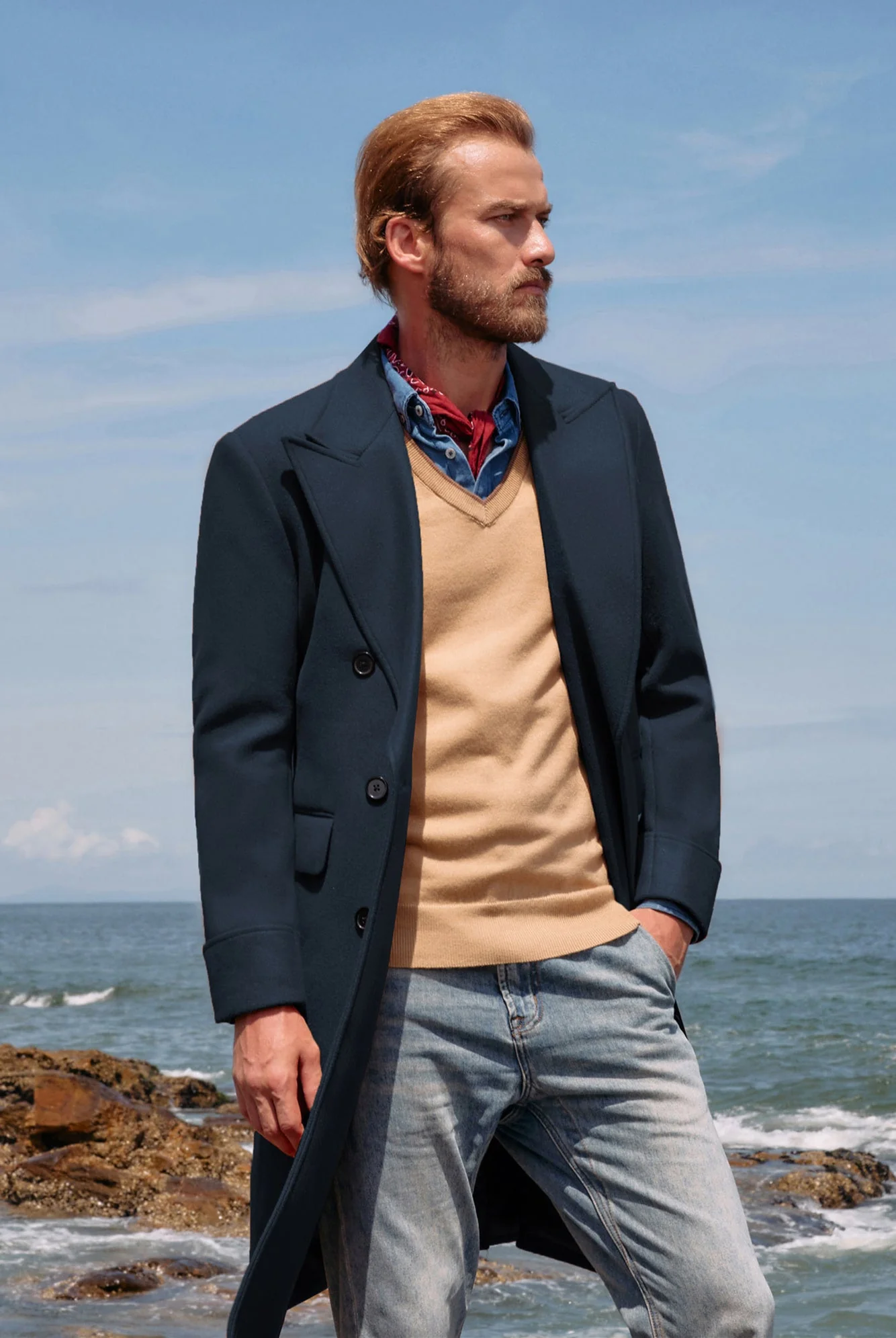 Men's Double Breasted Unisex Peacoat Wool Blend Long Trench Coats - Image 19