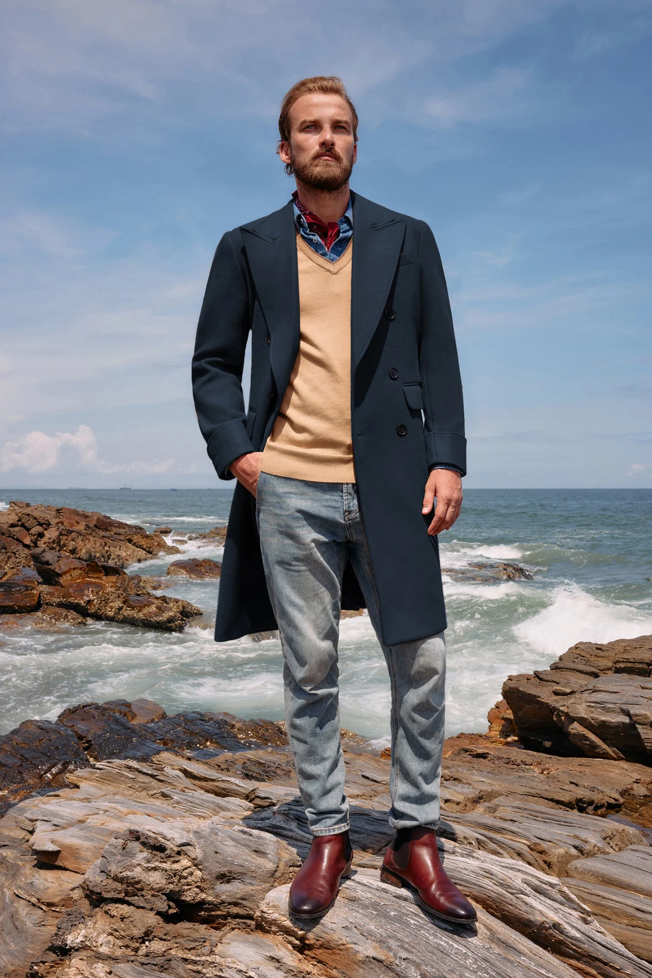 Men's Double Breasted Unisex Peacoat Wool Blend Long Trench Coats - Image 20