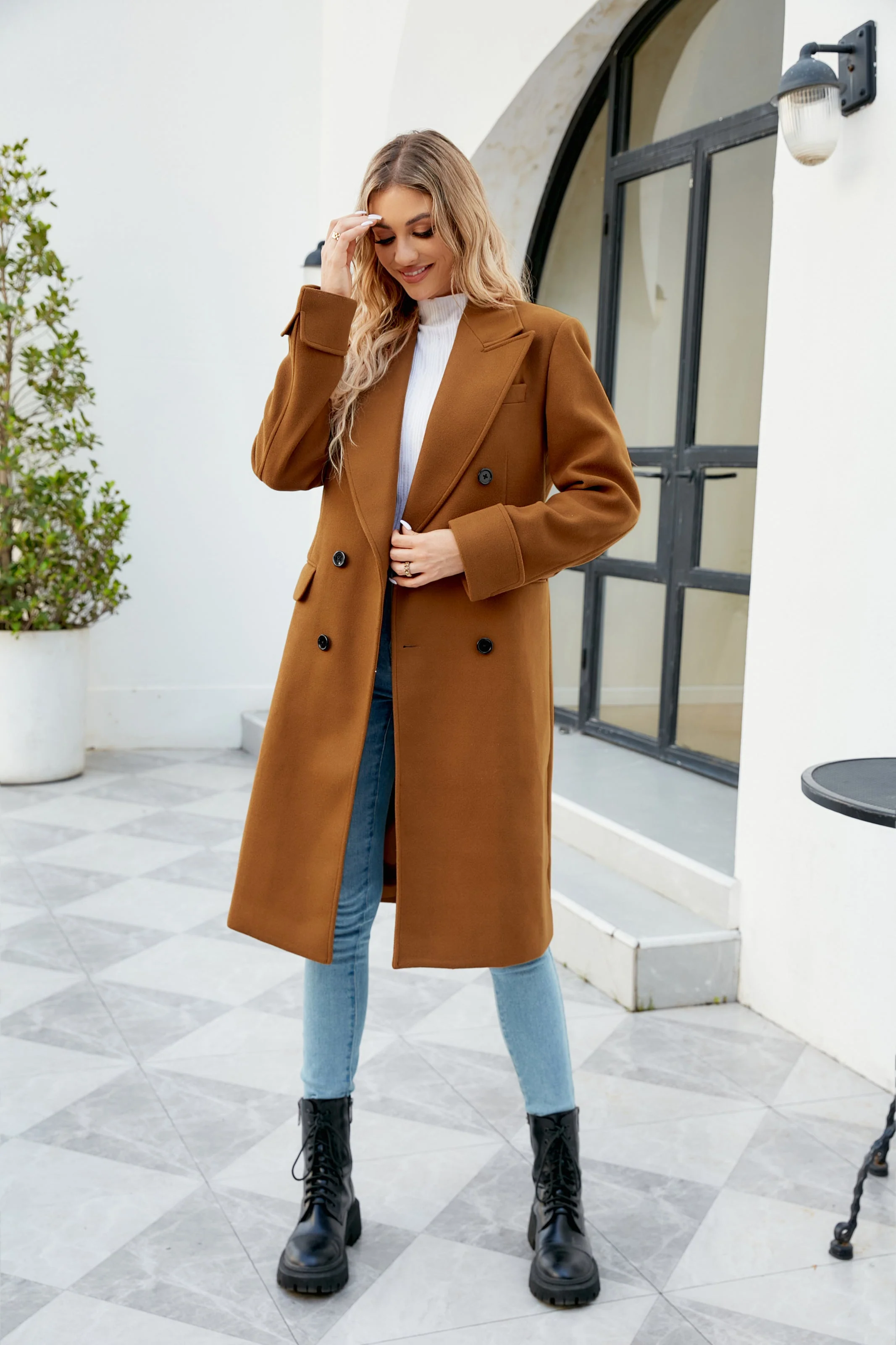 Men's Double Breasted Unisex Peacoat Wool Blend Long Trench Coats - Image 23