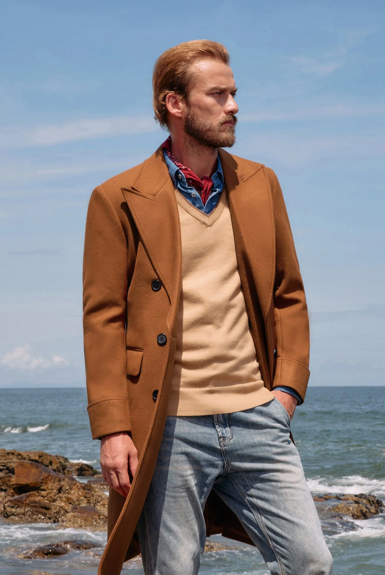 Men's Double Breasted Unisex Peacoat Wool Blend Long Trench Coats - Image 26