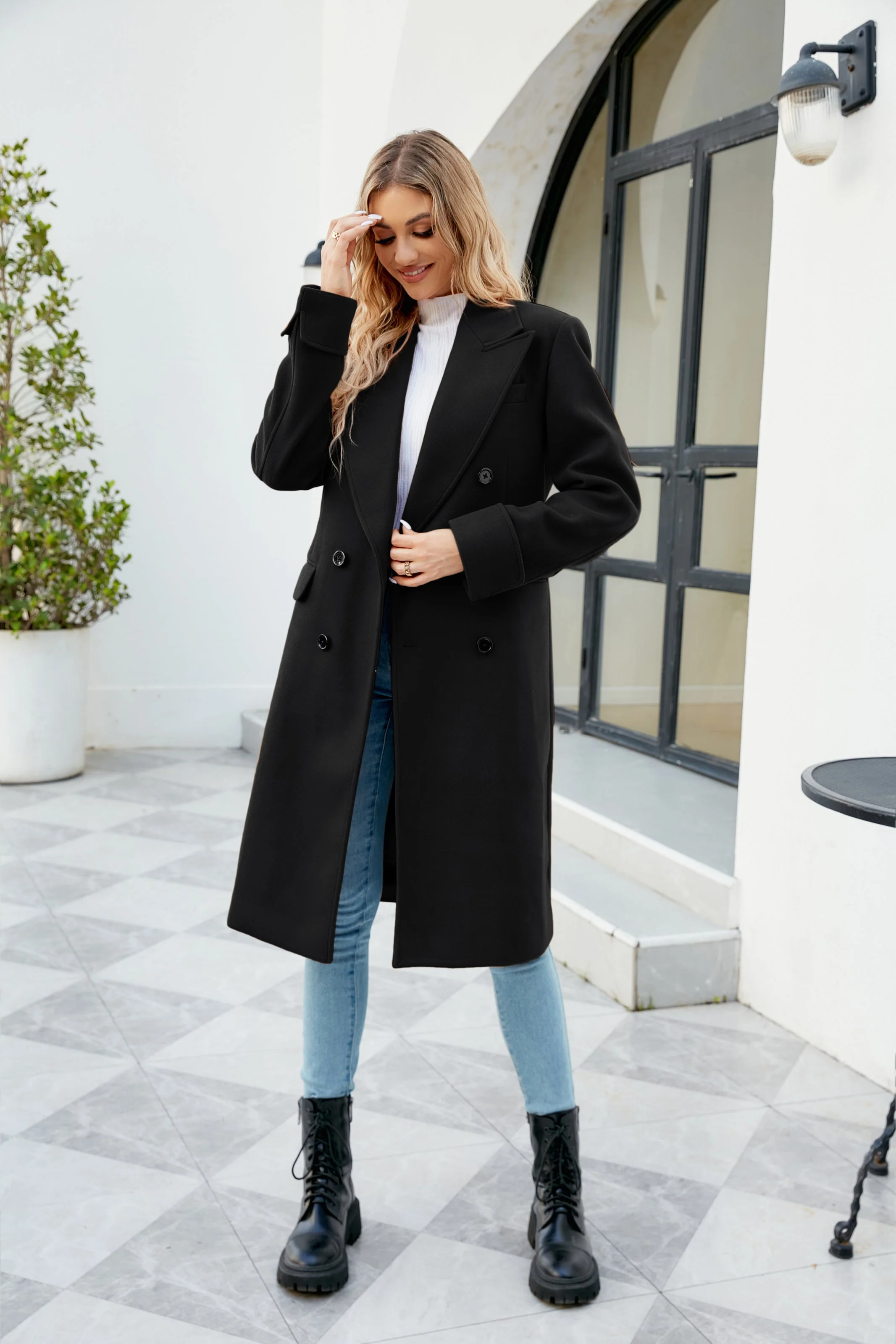 Men's Double Breasted Unisex Peacoat Wool Blend Long Trench Coats - Image 5