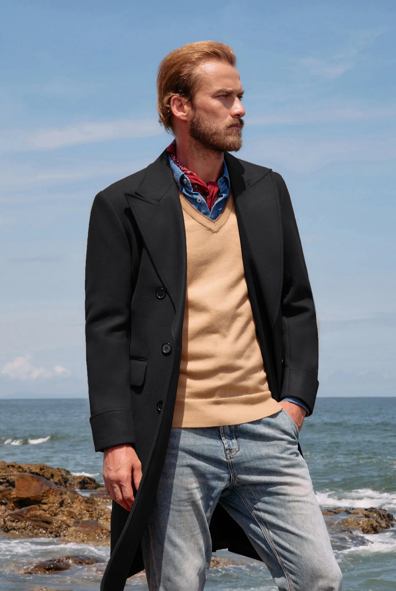 Men's Double Breasted Unisex Peacoat Wool Blend Long Trench Coats - Image 6