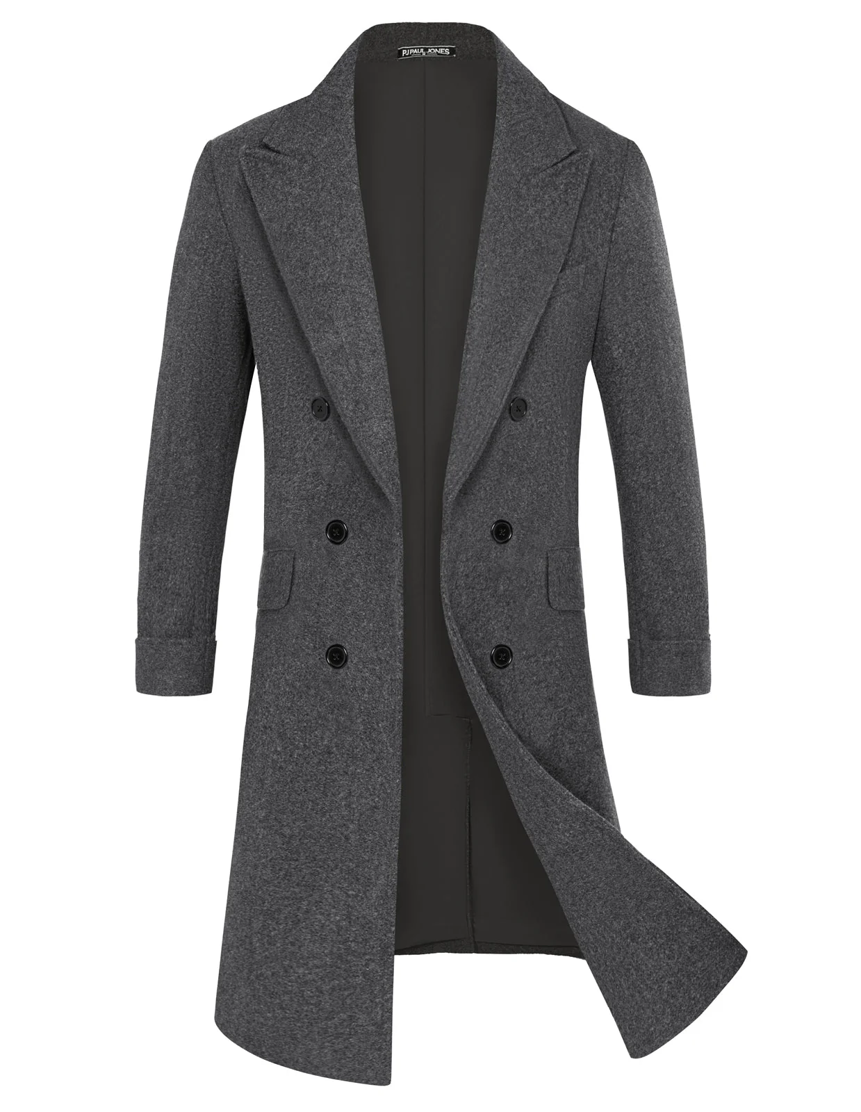 Men's Double Breasted Unisex Peacoat Wool Blend Long Trench Coats - Image 8