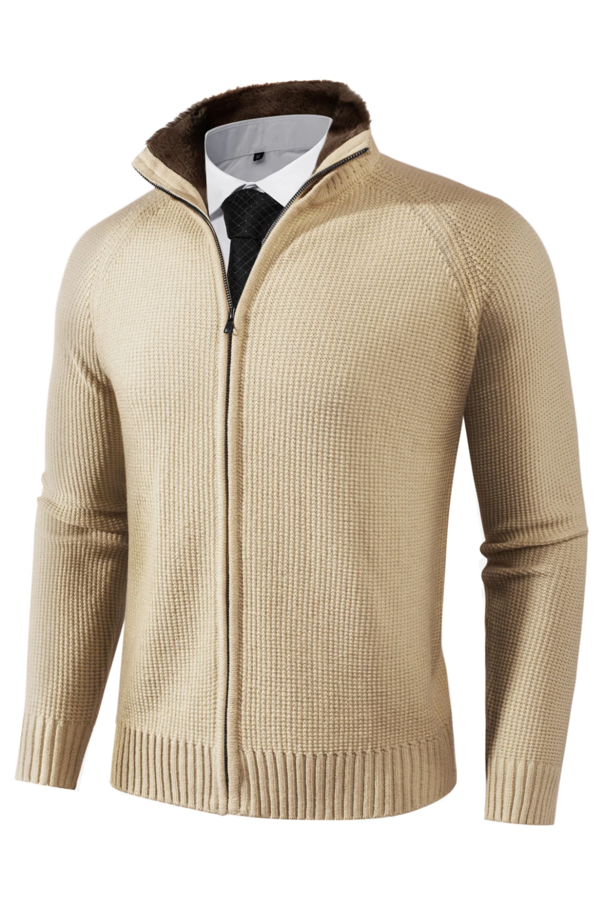 Mens Full Zip Cardigan Sweater Slim Fit Stand Collar Zip Up Sweaters - Image 14