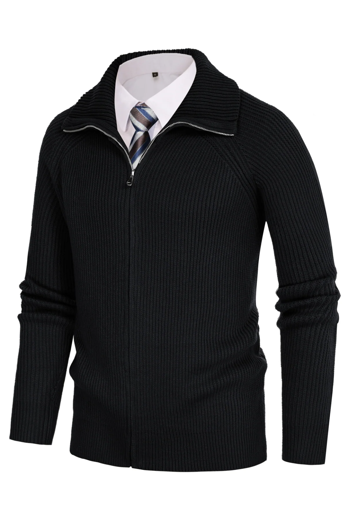 Men's Full Zip Cardigan Sweaters Unisex Lapel Collar Raglan Long Sleeve Casual Ribbed Sweater - Image 13