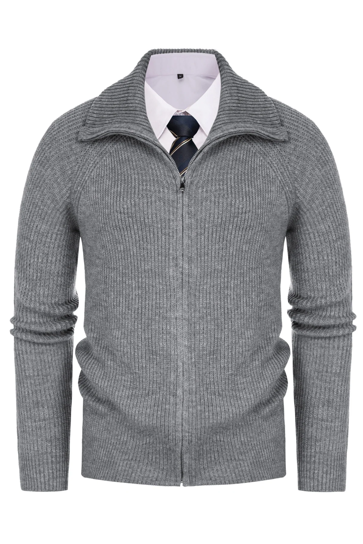 Men's Full Zip Cardigan Sweaters Unisex Lapel Collar Raglan Long Sleeve Casual Ribbed Sweater - Image 18