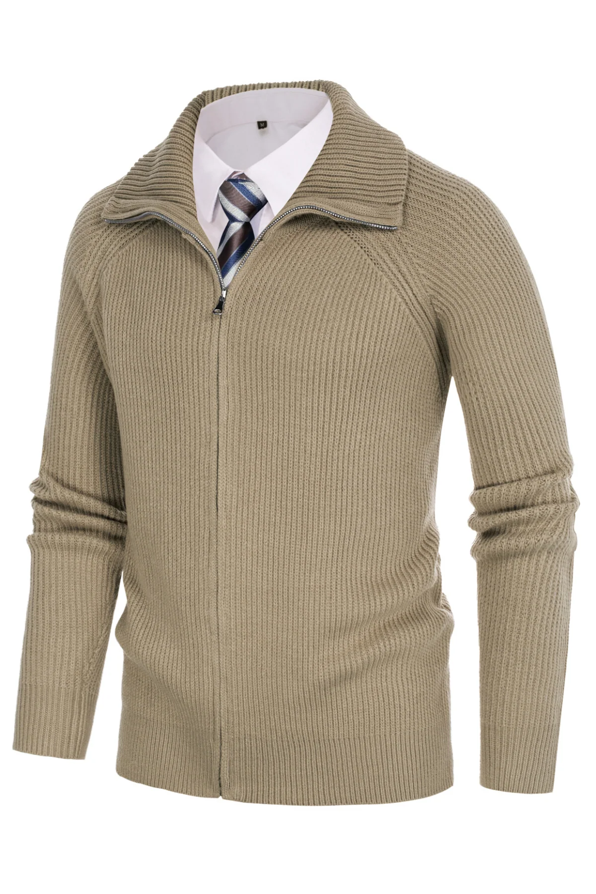 Men's Full Zip Cardigan Sweaters Unisex Lapel Collar Raglan Long Sleeve Casual Ribbed Sweater - Image 25
