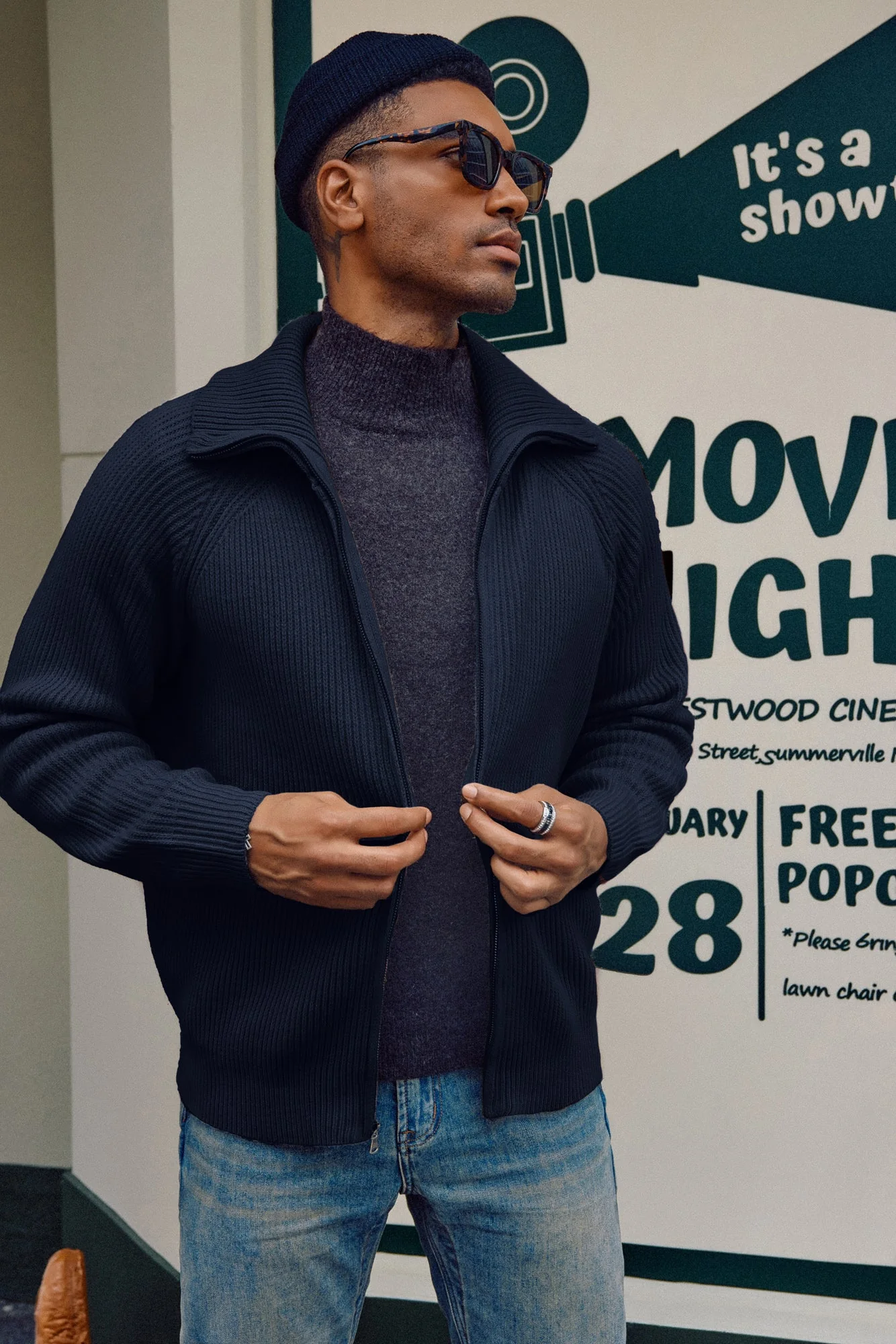 Men's Full Zip Cardigan Sweaters Unisex Lapel Collar Raglan Long Sleeve Casual Ribbed Sweater - Image 62