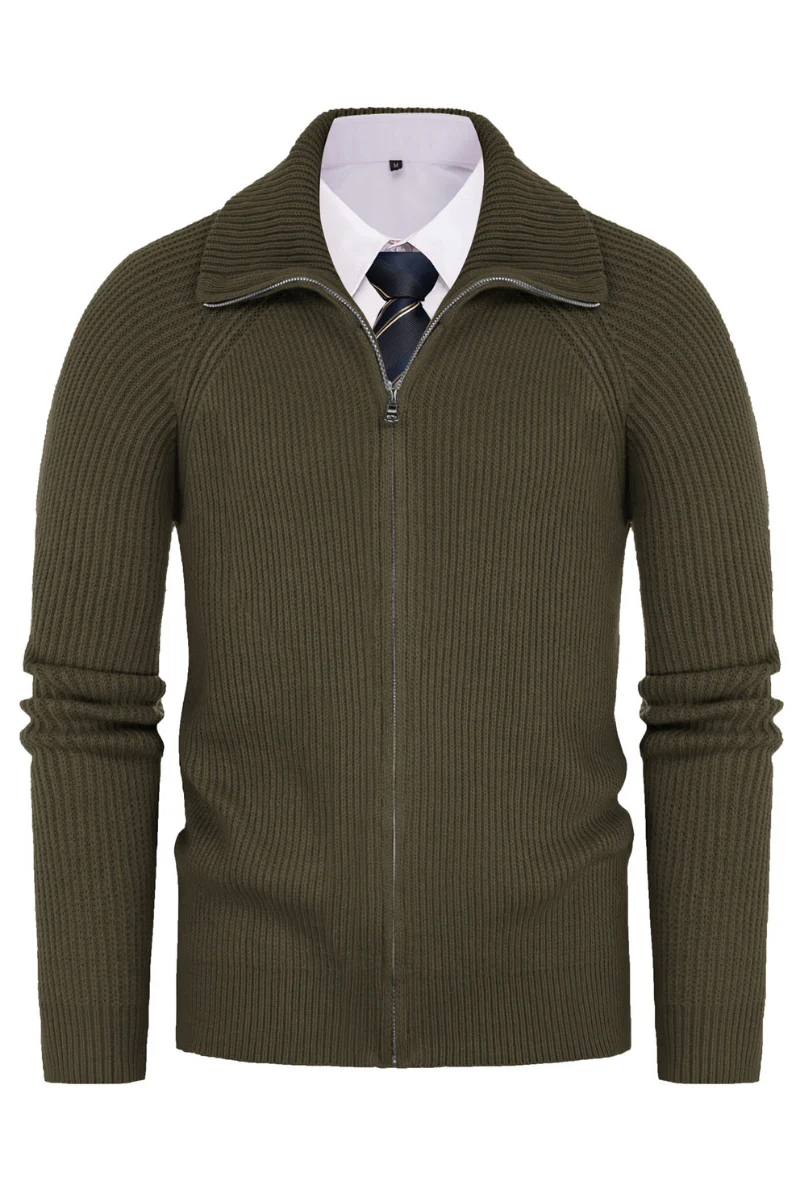 Men's Full Zip Cardigan Sweaters Unisex Lapel Collar Raglan Long Sleeve Casual Ribbed Sweater - Image 70