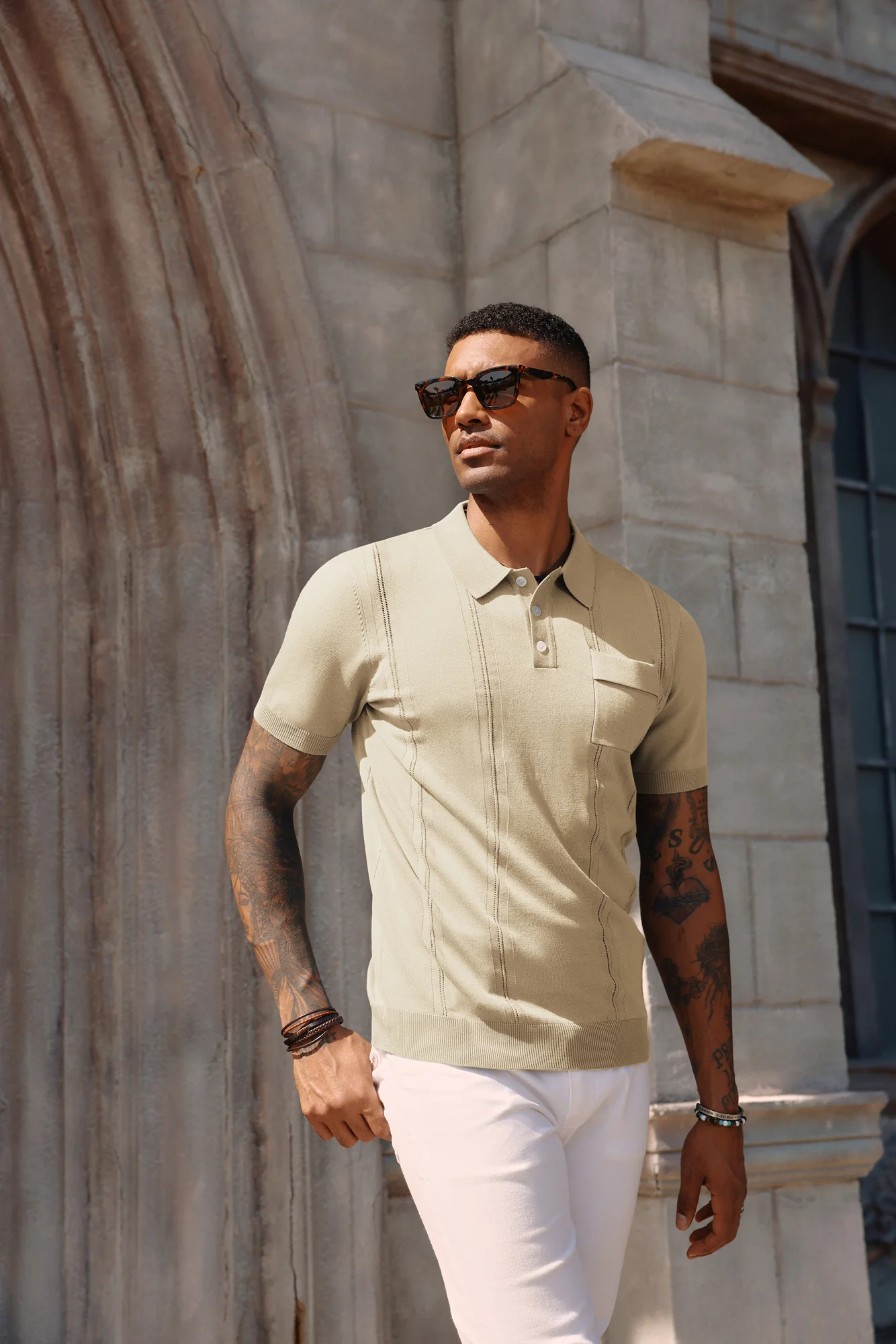 Men's Knit Polo Shirt Short Sleeve Casual Solid Golf Shirts with Pocket - Image 19