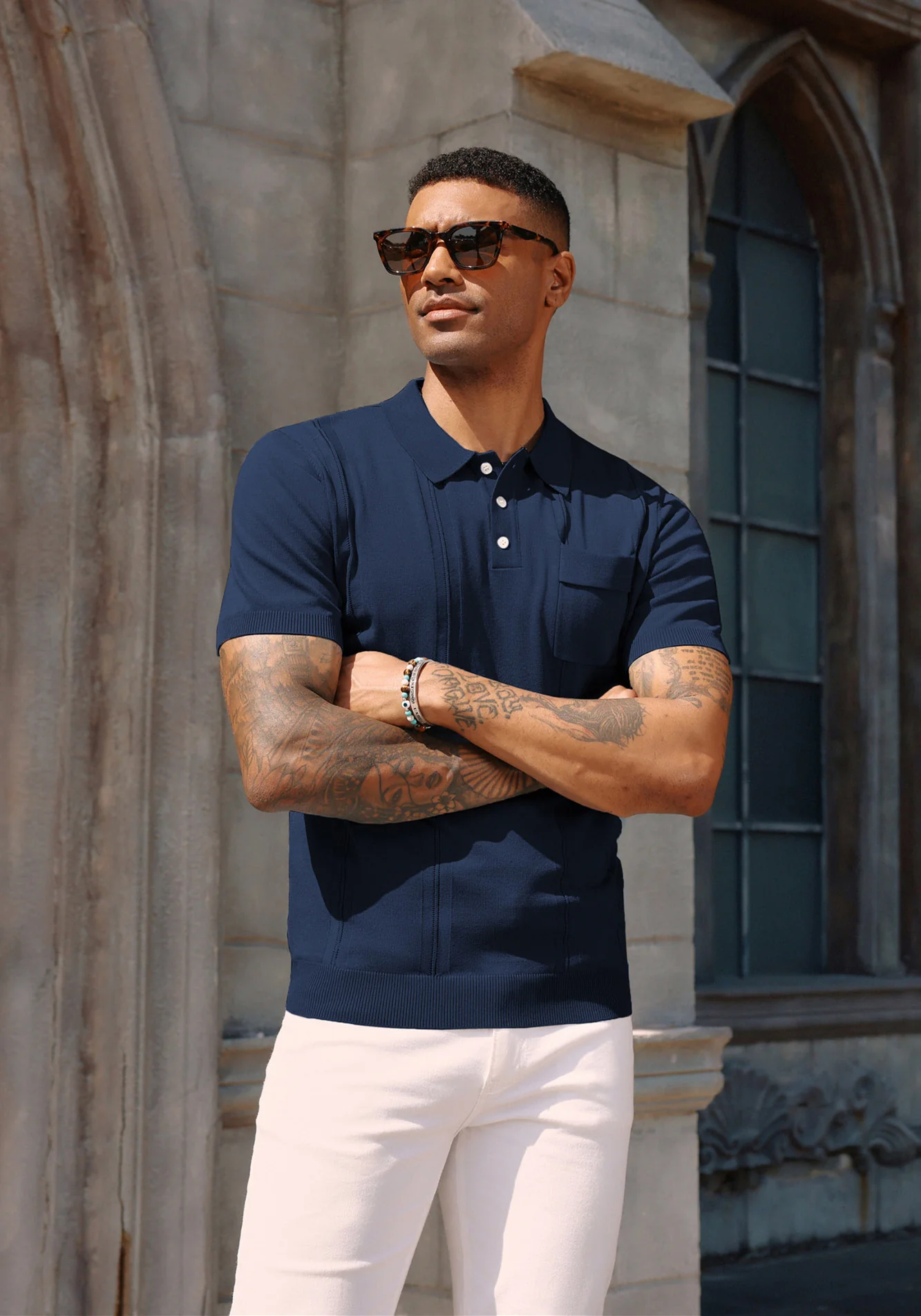 Men's Knit Polo Shirt Short Sleeve Casual Solid Golf Shirts with Pocket - Image 2