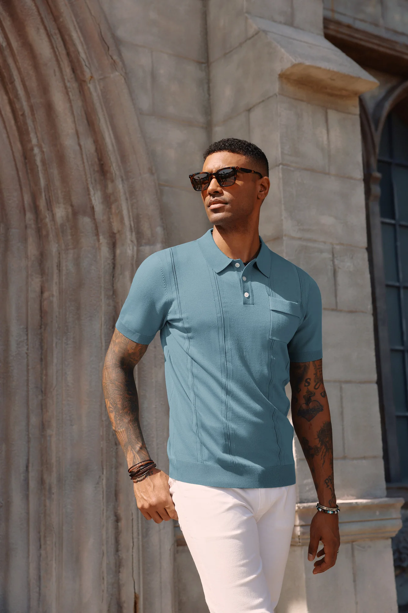 Men's Knit Polo Shirt Short Sleeve Casual Solid Golf Shirts with Pocket - Image 24