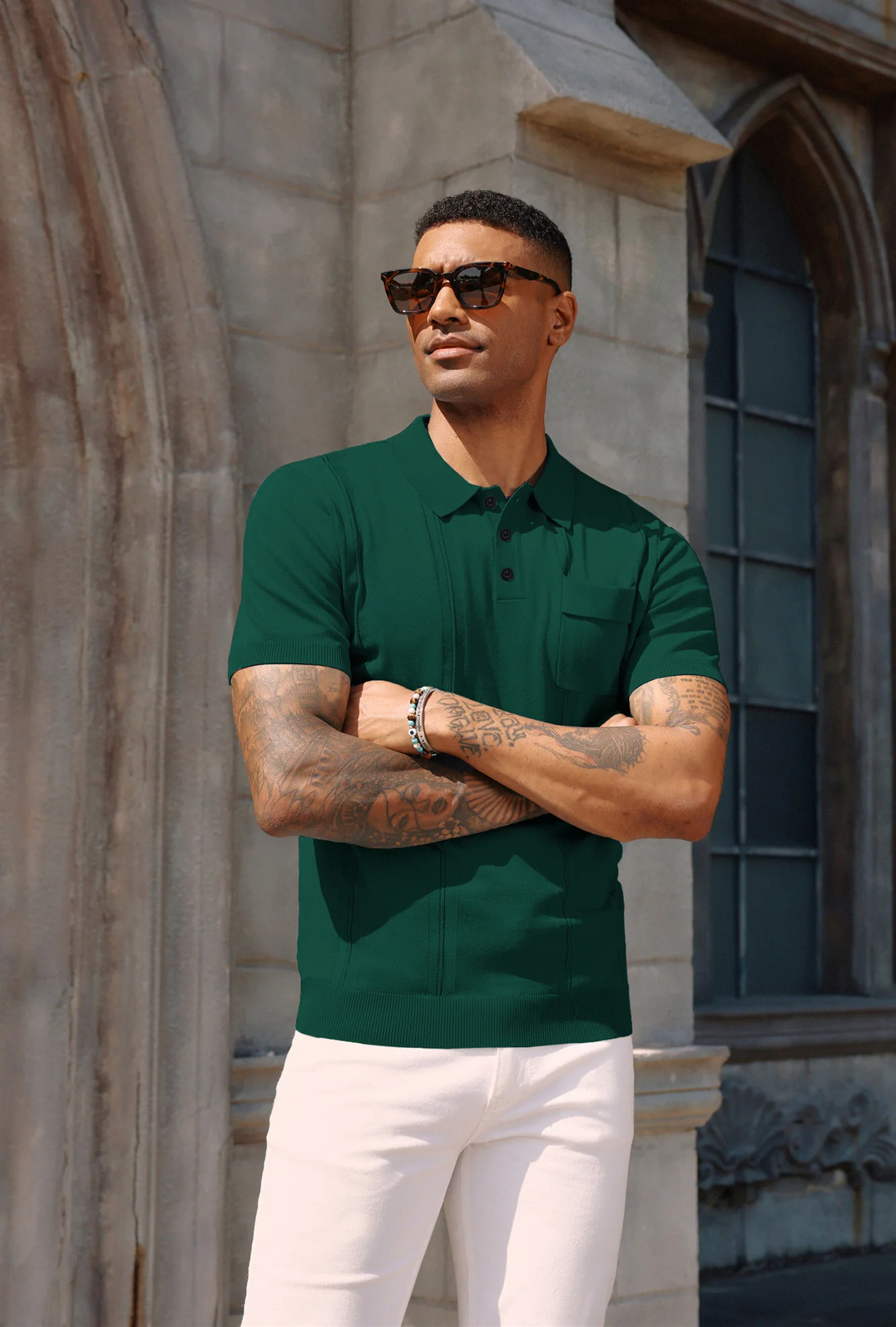 Men's Knit Polo Shirt Short Sleeve Casual Solid Golf Shirts with Pocket - Image 28