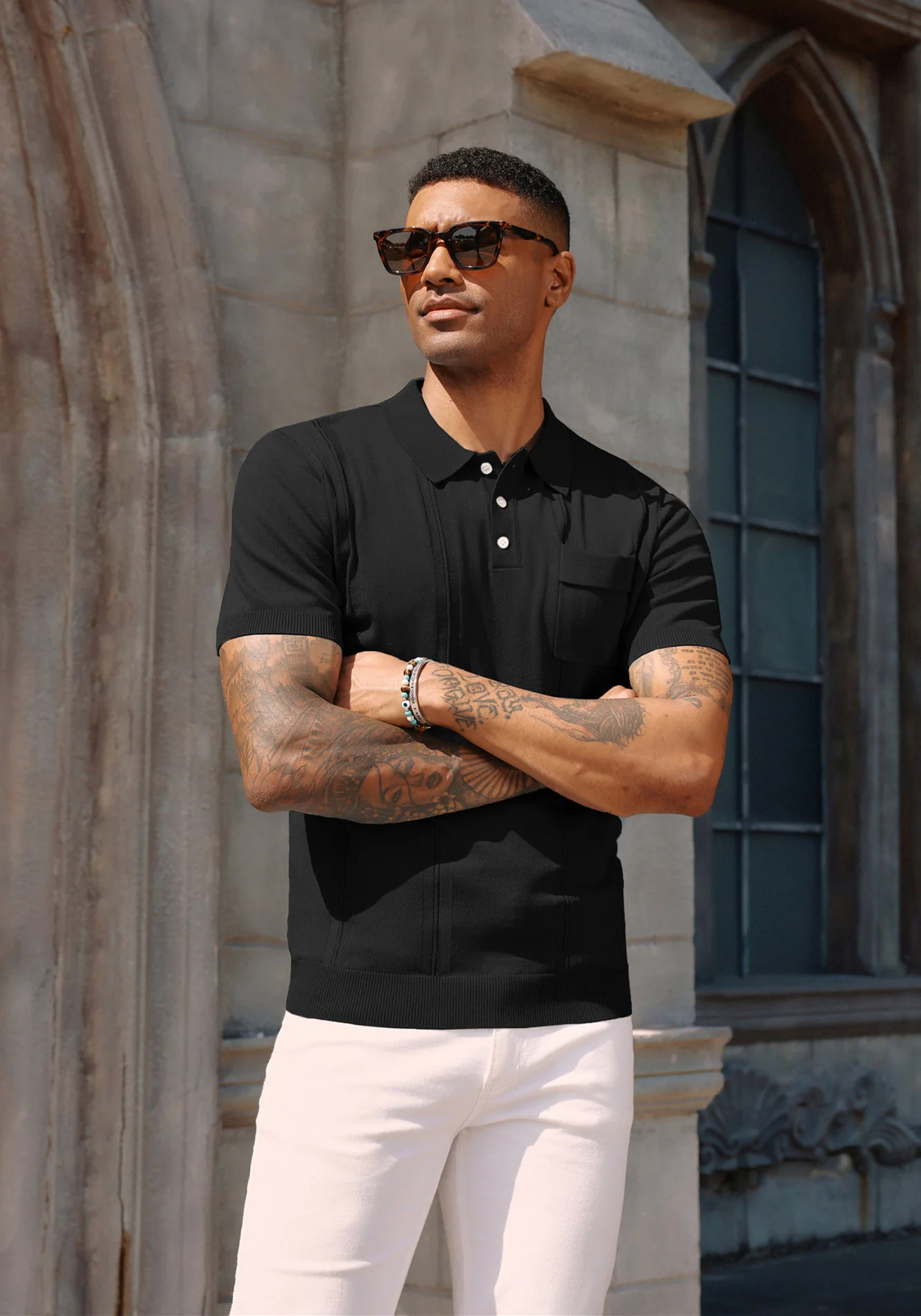 Men's Knit Polo Shirt Short Sleeve Casual Solid Golf Shirts with Pocket - Image 4