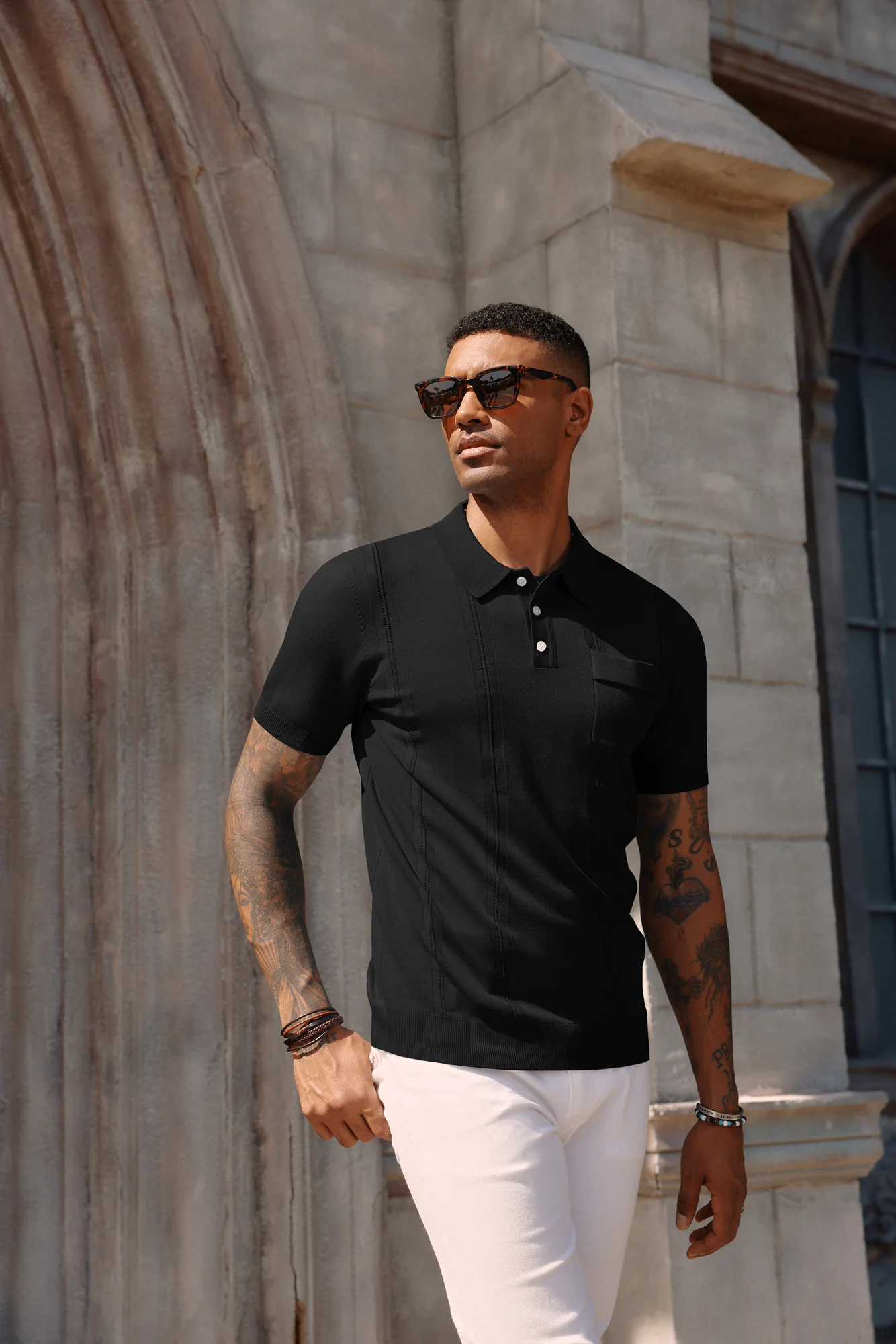 Men's Knit Polo Shirt Short Sleeve Casual Solid Golf Shirts with Pocket - Image 5