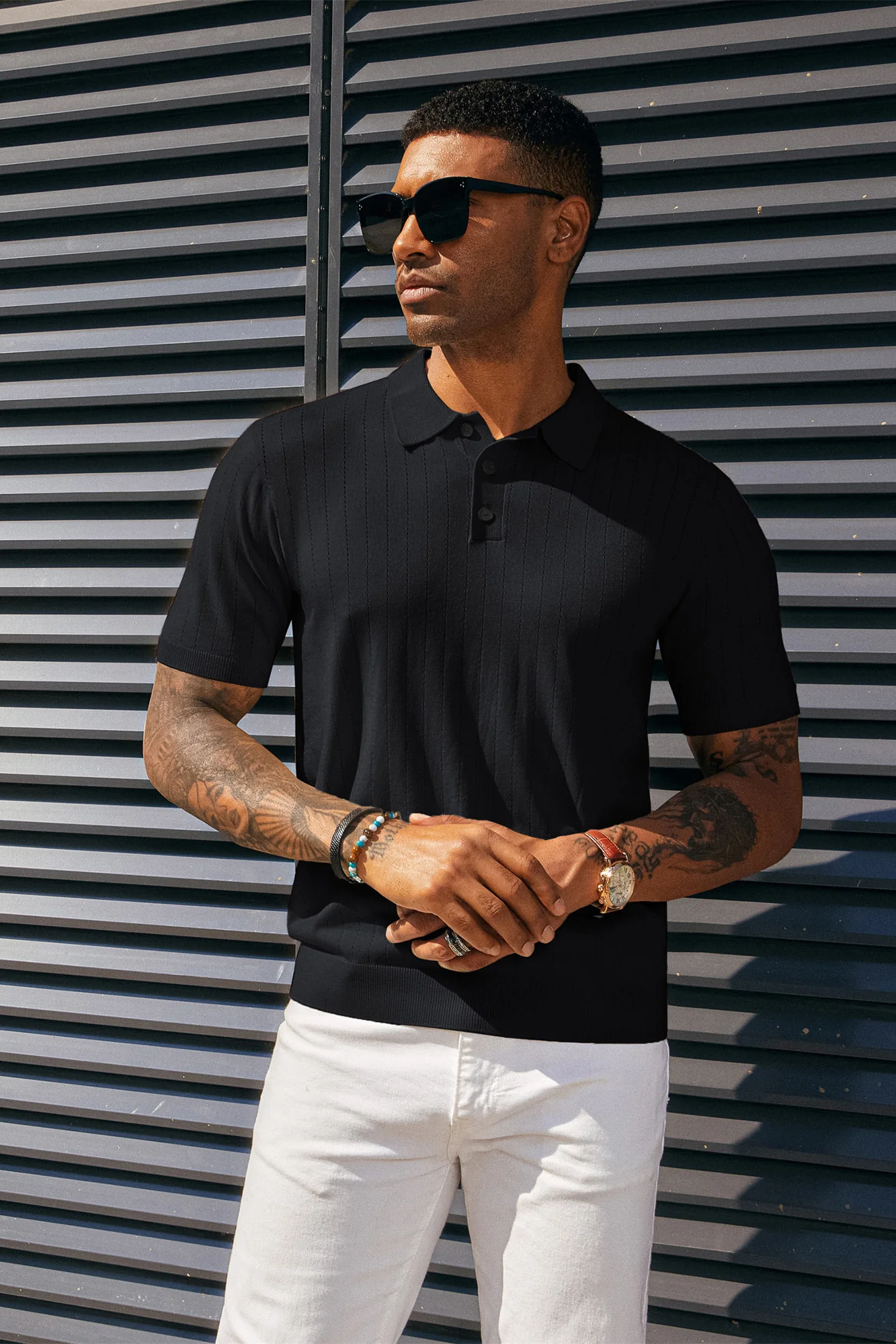 Men's Knit Polo Shirts Casual Short Sleeve Solid Button Down Pullover Polo T Shirts - Image 2