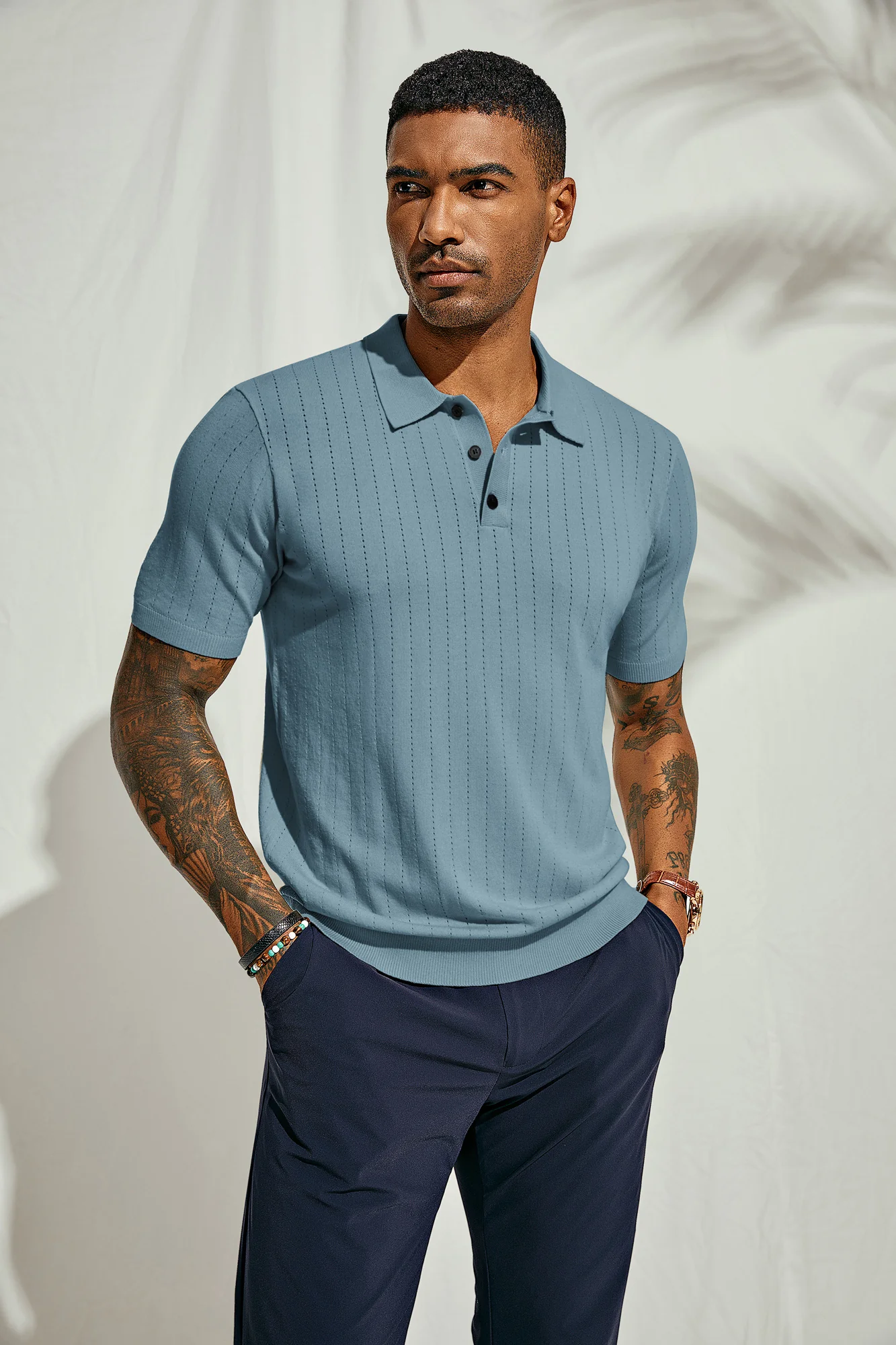 Men's Knit Polo Shirts Casual Short Sleeve Solid Button Down Pullover Polo T Shirts - Image 32