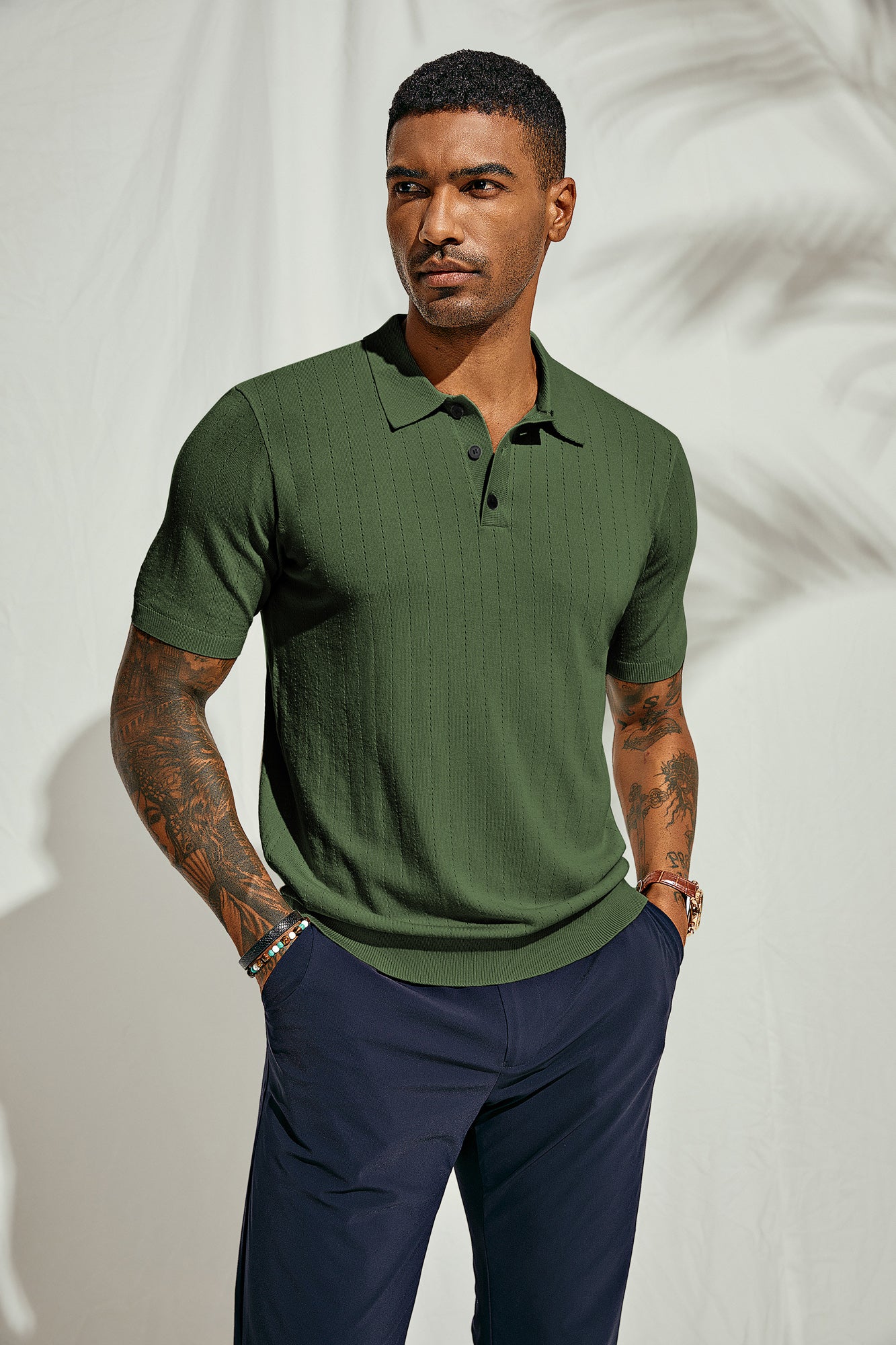 Men's Knit Polo Shirts Casual Short Sleeve Solid Button Down Pullover Polo T Shirts - Image 43