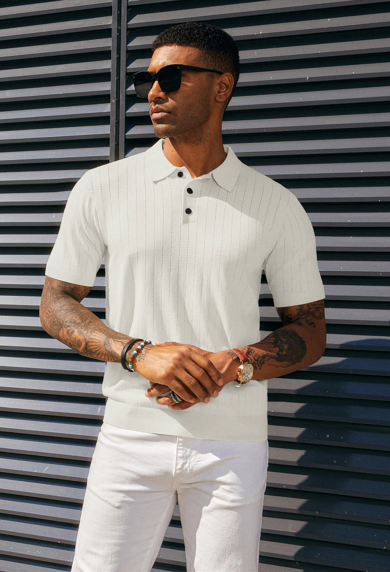 Men's Knit Polo Shirts Casual Short Sleeve Solid Button Down Pullover Polo T Shirts - Image 46